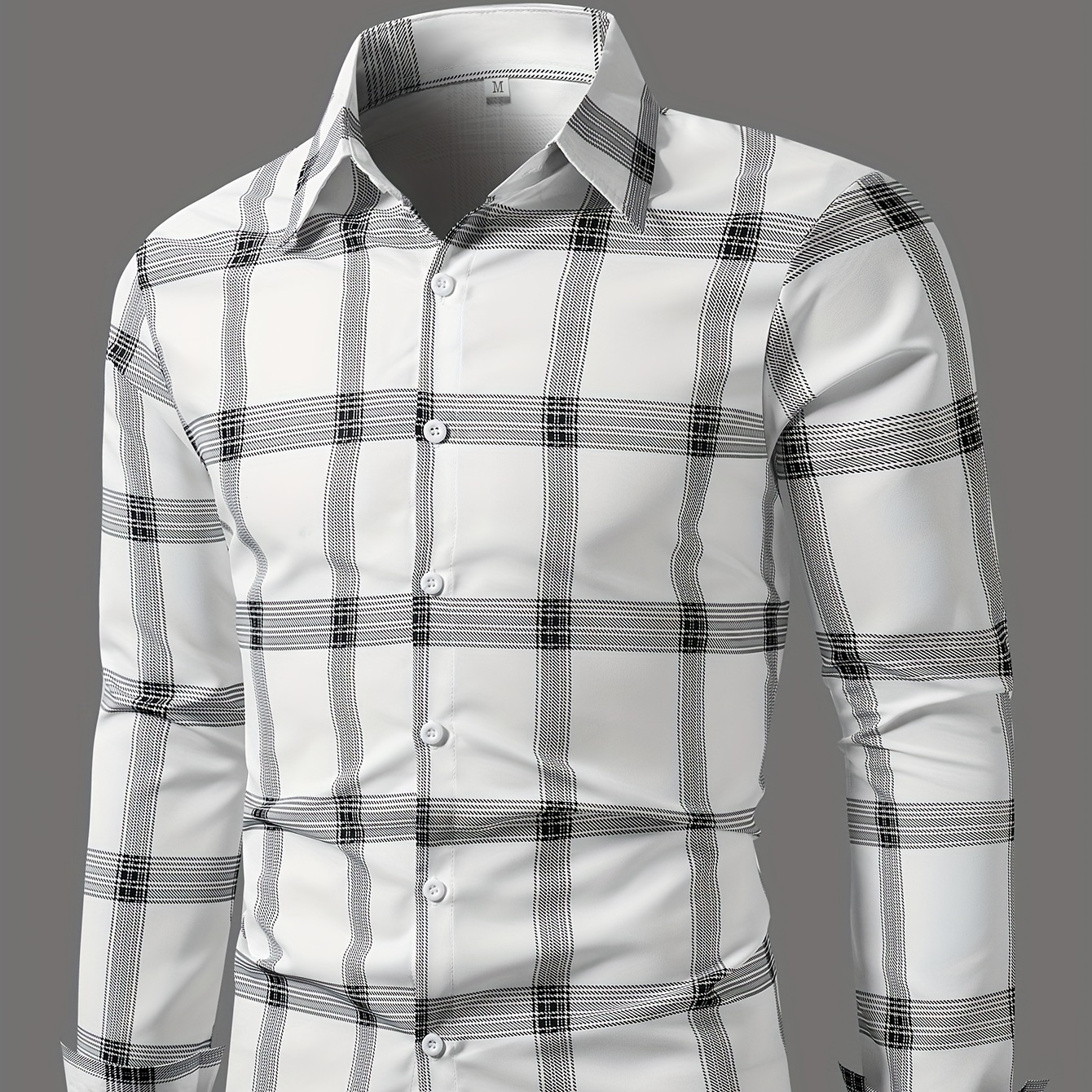 

Trendy Big Plaid Pattern Men's Daily Long Sleeve Button Up Shirt, Spring Fall