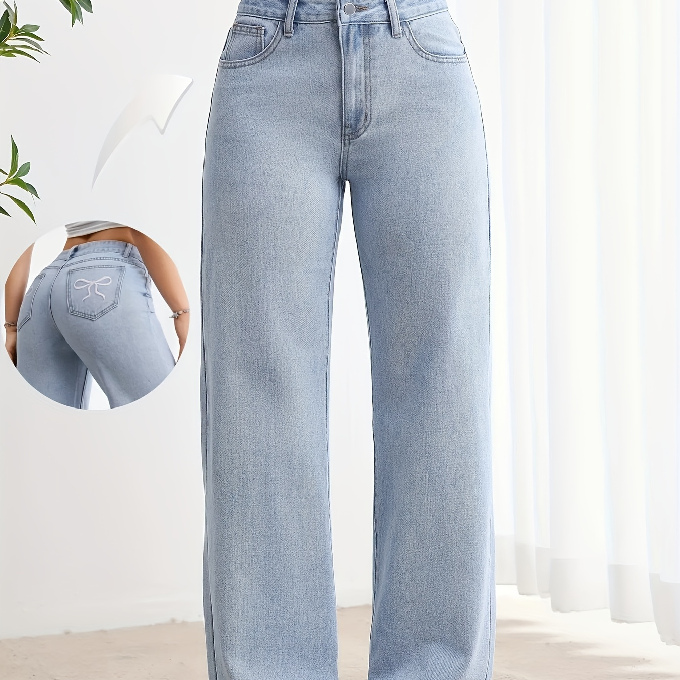 

Jean à jambes droites avec plusieurs poches, pantalon décontracté polyvalent en denim pour femmes, vêtements pour femmes et denim