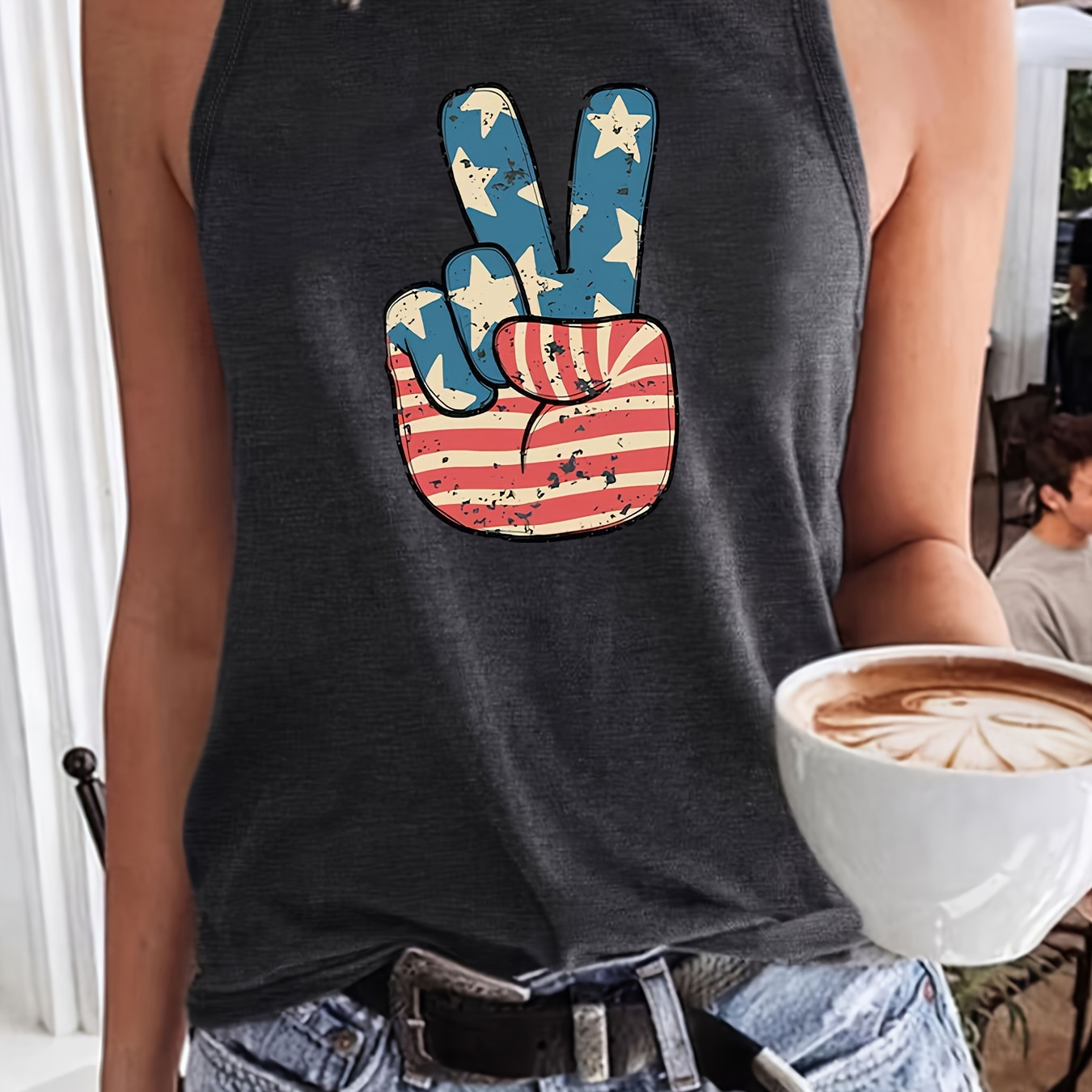 

Independence Day Print Tank Top, Casual Sleeveless Top For Spring & Summer, Women's Clothing