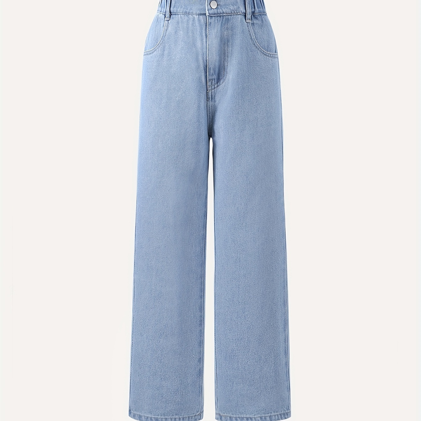 

Girls Basic Blue Jeans Elastic Waist Solid Zipper Straight Jeans For Casual Going Out