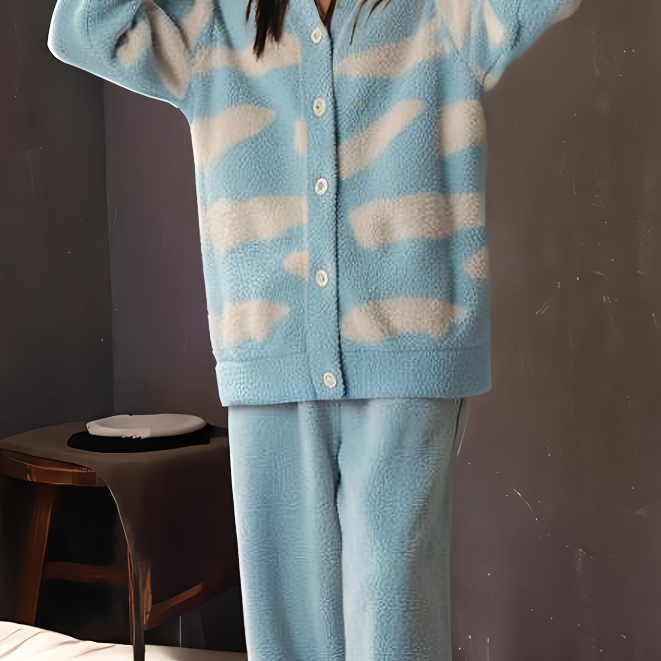 

's Plus Size Long Set, Fleece, V-, , , , Thickened, No , /, Knitted, Adult Size