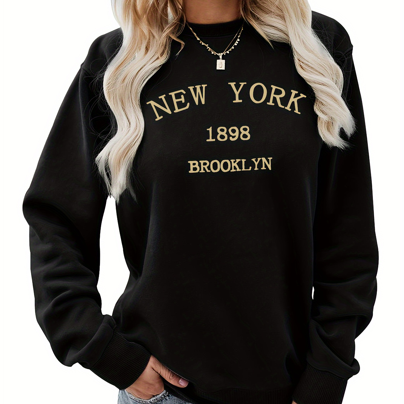 

New York Letter Print Sweatshirt, Casual Crew Neck Long Sleeve Sweatshirt, Women's Clothing