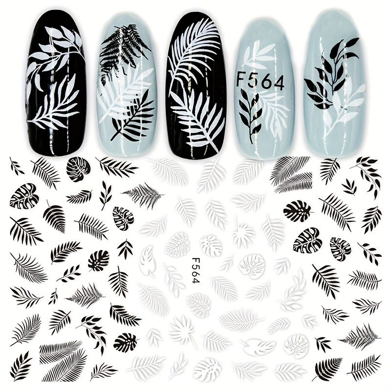 

3d Black White Leaf Flower Nail Art Sticker, Geometry Totem Nail Slider, Self-adhesive Decal Manicure Decoration Easter