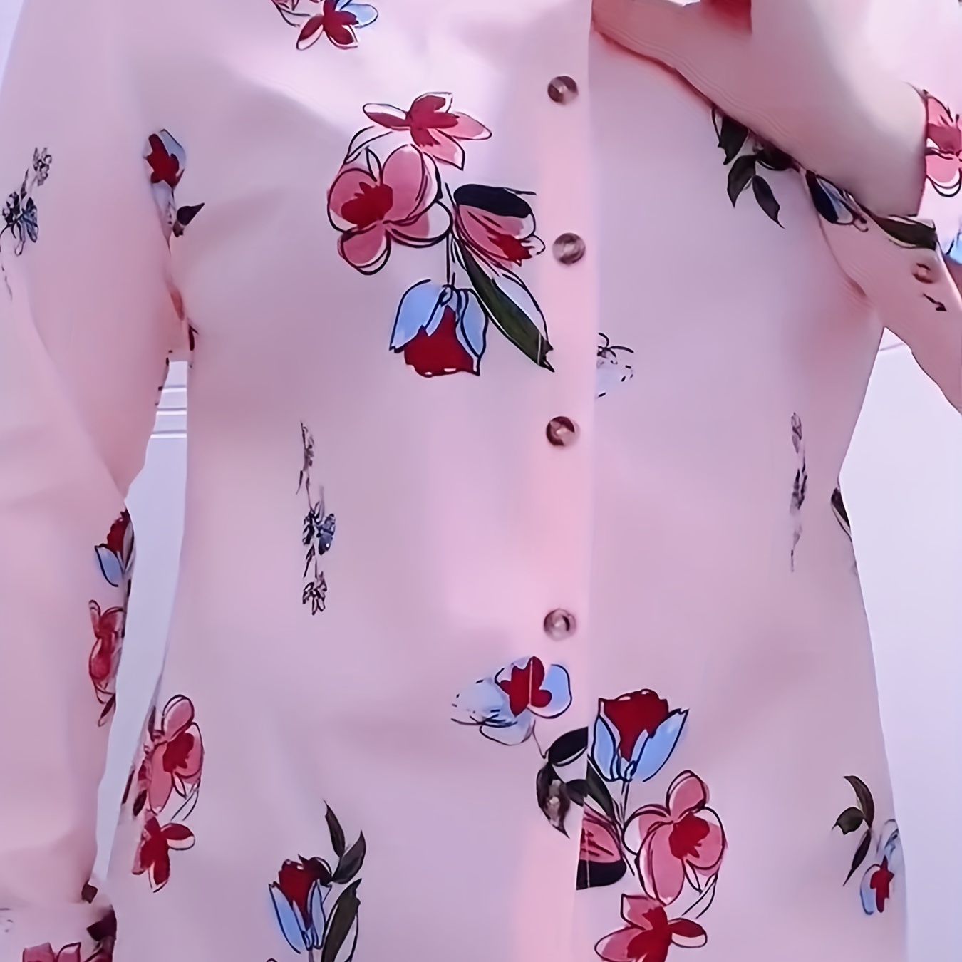 

Elegant Floral Printed Blouse For Women - Long Sleeve, Button Down, Polyester , Adult Size