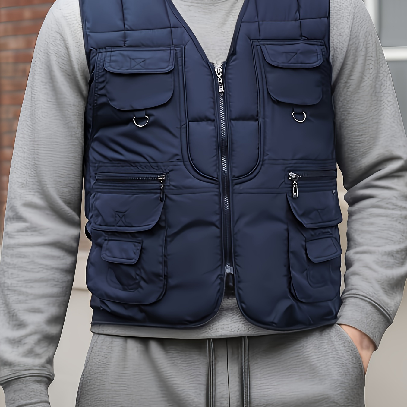 

Gilet de extérieur rembourré plusieurs poches - Gilet utilitaire en en V randonnée occasionnelle - Taille régulière élasticité, veste et l'hiver - 100%