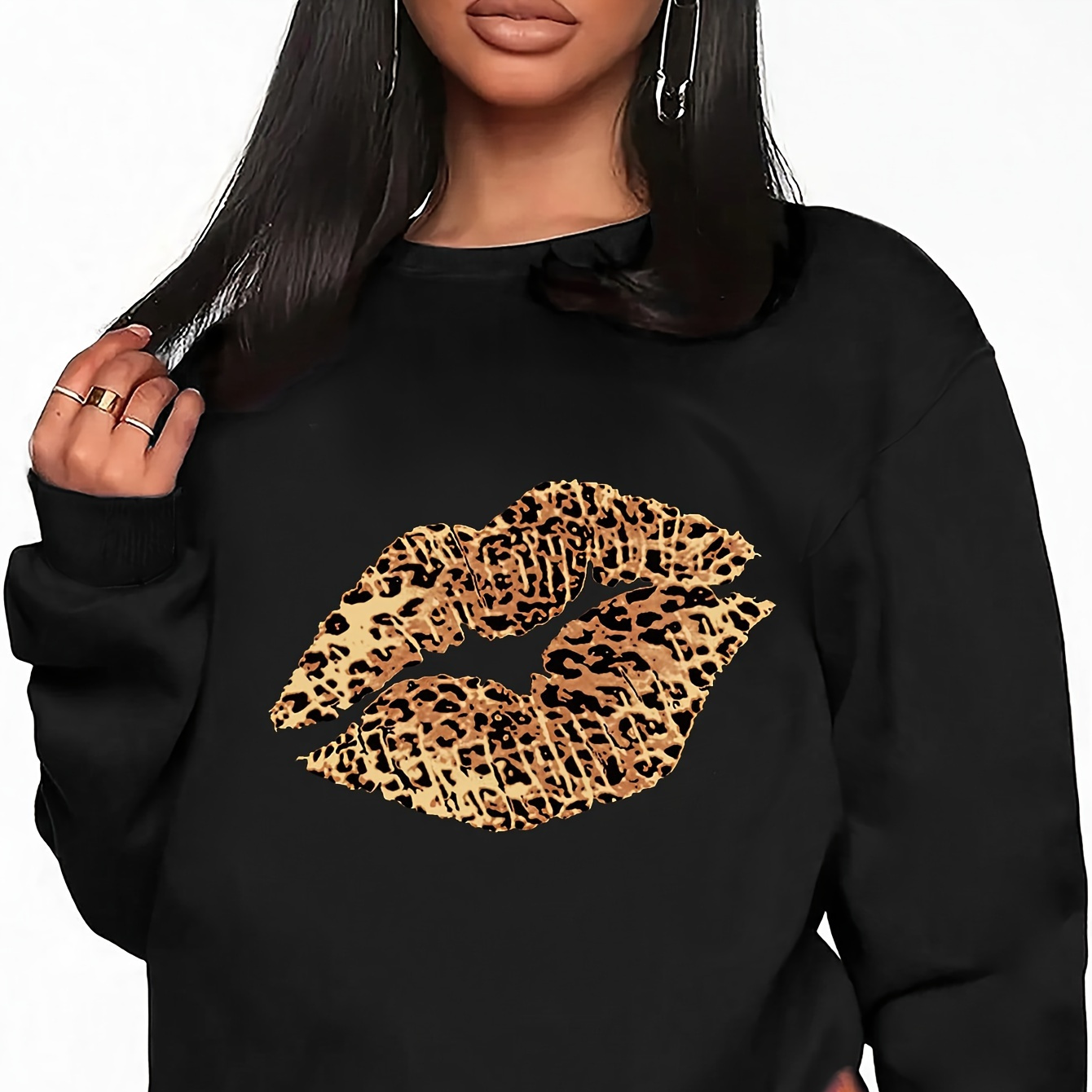 

Leopard Sweatshirt, Crew Neck Casual Sweatshirt For Winter & Fall, Women's Clothing