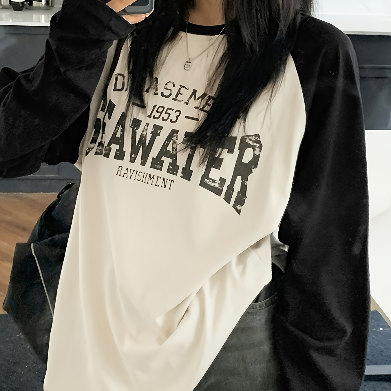 

Letter Print Crew Neck T-shirt, Casual Raglan Sleeve T-shirt For Spring & Fall, Women's Clothing