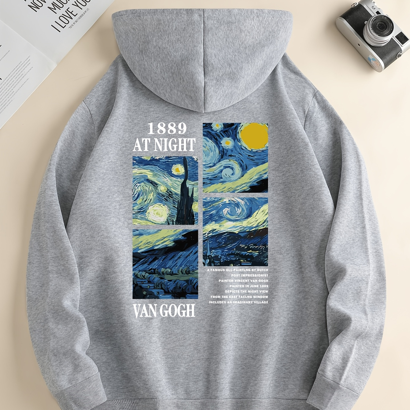 

Sweat à Capuche Tendance pour Homme avec Imprimé Nuit Étoilée de Van Gogh - Pull Décontracté à Cordon avec Poche , Mélange de Polyester, Lavable en Machine