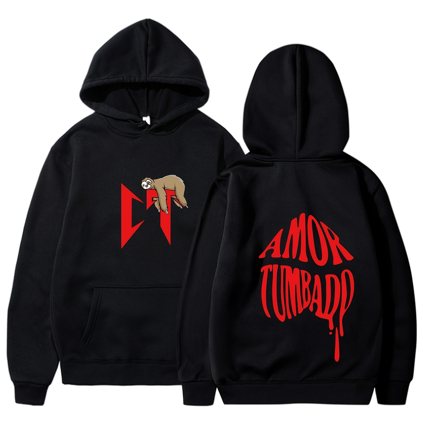 

Style, Men's Oversized Black Hoodie With "amor Tumblad" Print - Casual Long Sleeve, Polyester , Fall/ Sweatshirt, Sweater Hoodie