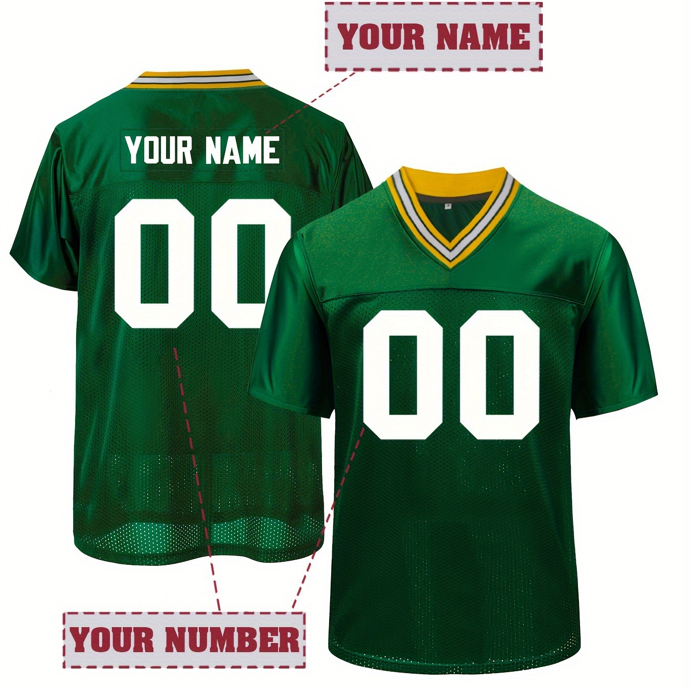 

Customized Football Jersey For Men - Personalized Name & Number, V-neck Polyester Sports Shirt, Breathable & Embroidered, Short-sleeve Team Training Top For Daily, Casual Wear & Special Occasions