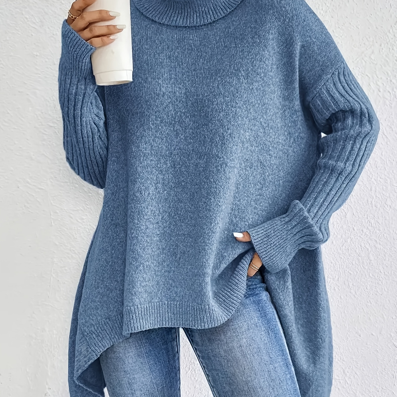 

Size Turtleneck Sweater For Women - Long Sleeve, Solid Color Knit Pullover, Machine Washable