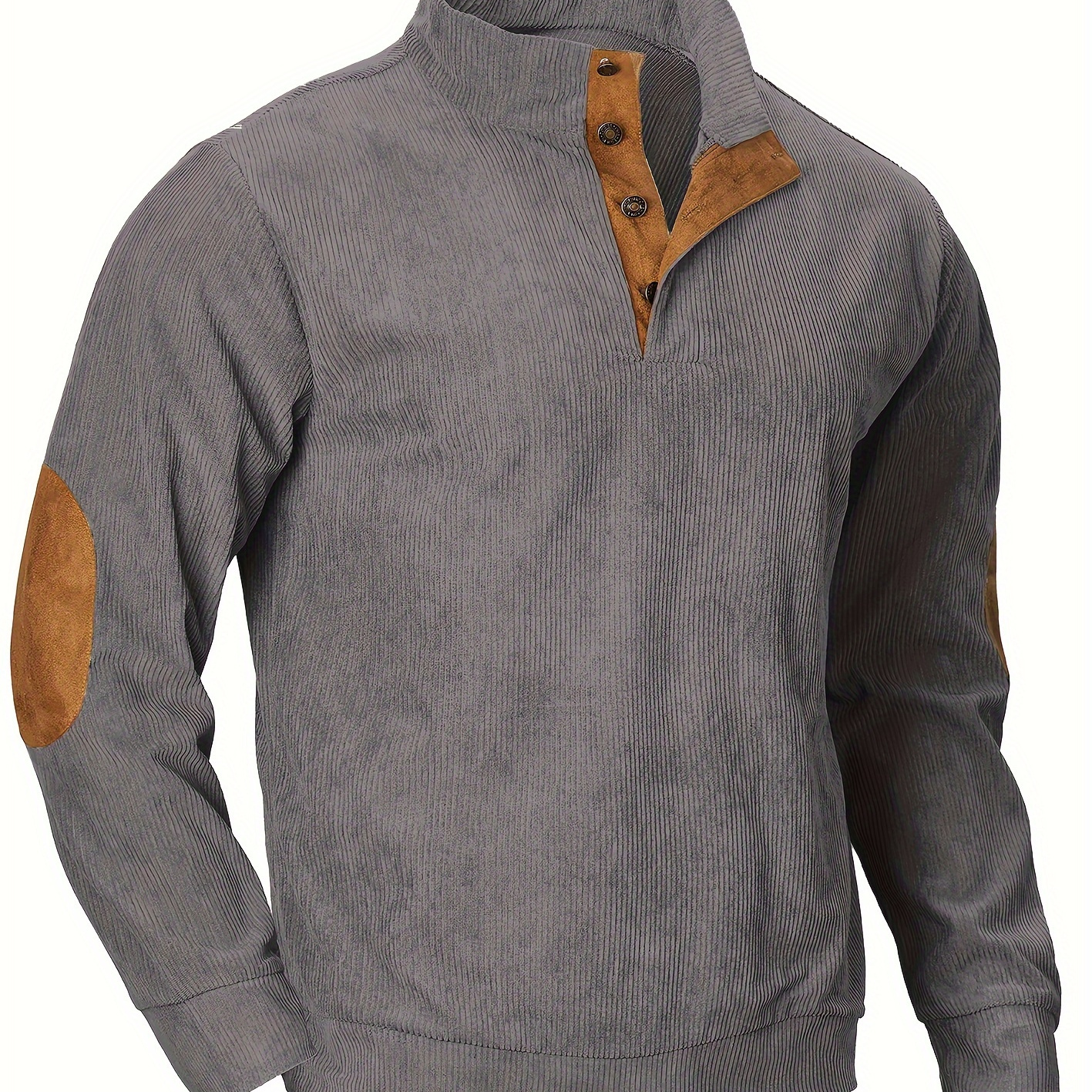 

Ribbed Men's Casual Splicing Long Sleeve Henley Shirt, Retro Style Men's Spring Fall Top