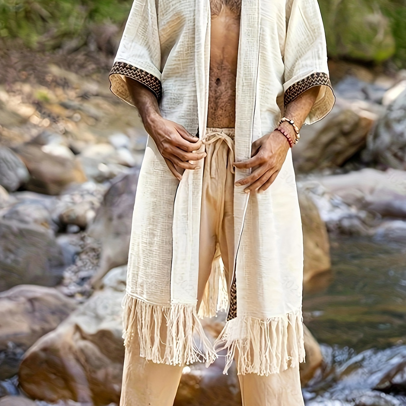 

Cotton Men's Boho Tribal Festival Robe, Super Loose Fit