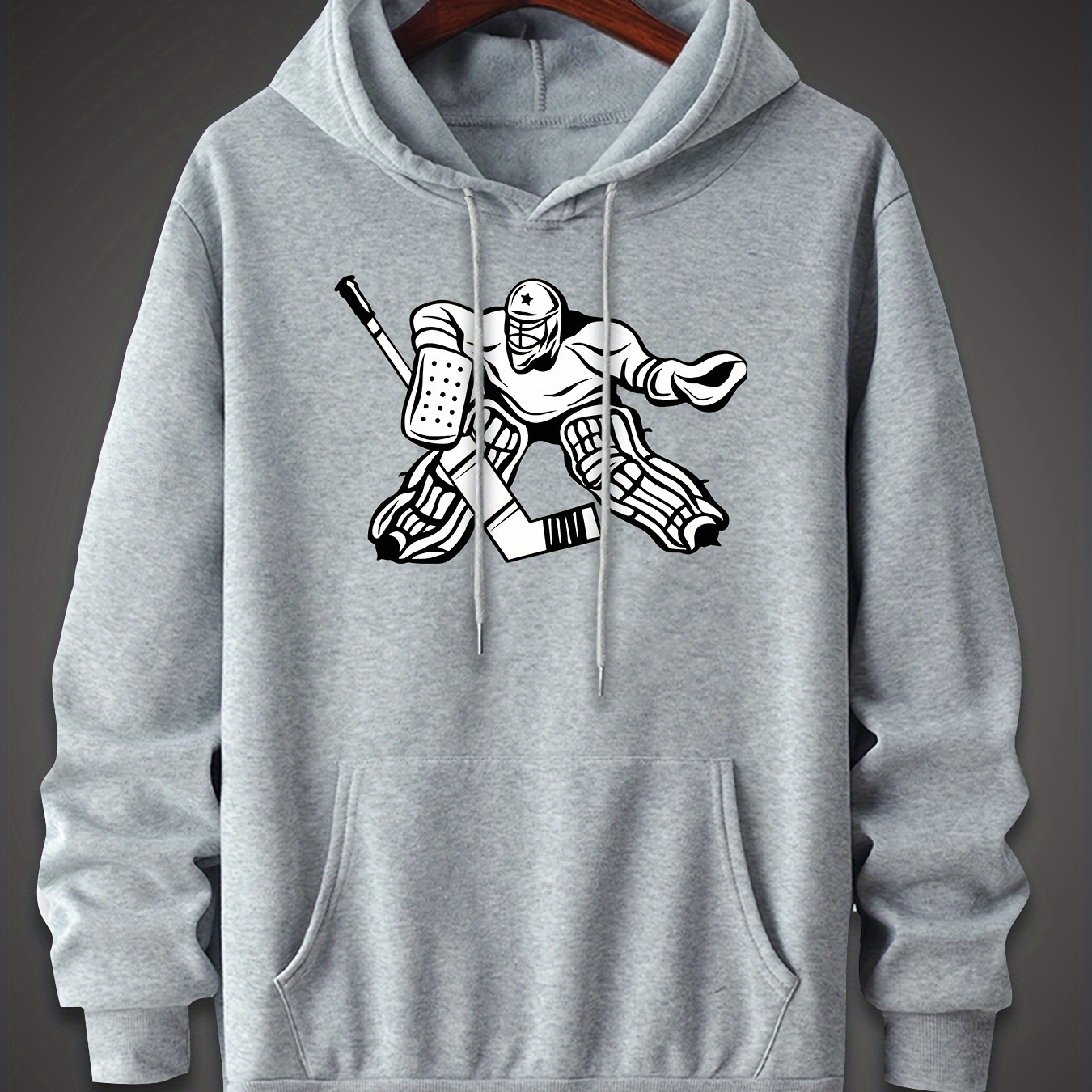 

Hockey Player Pattern, Men's Trendy Comfy Hoodie, Casual Slightly Stretch Breathable Hooded Sweatshirt For Outdoor