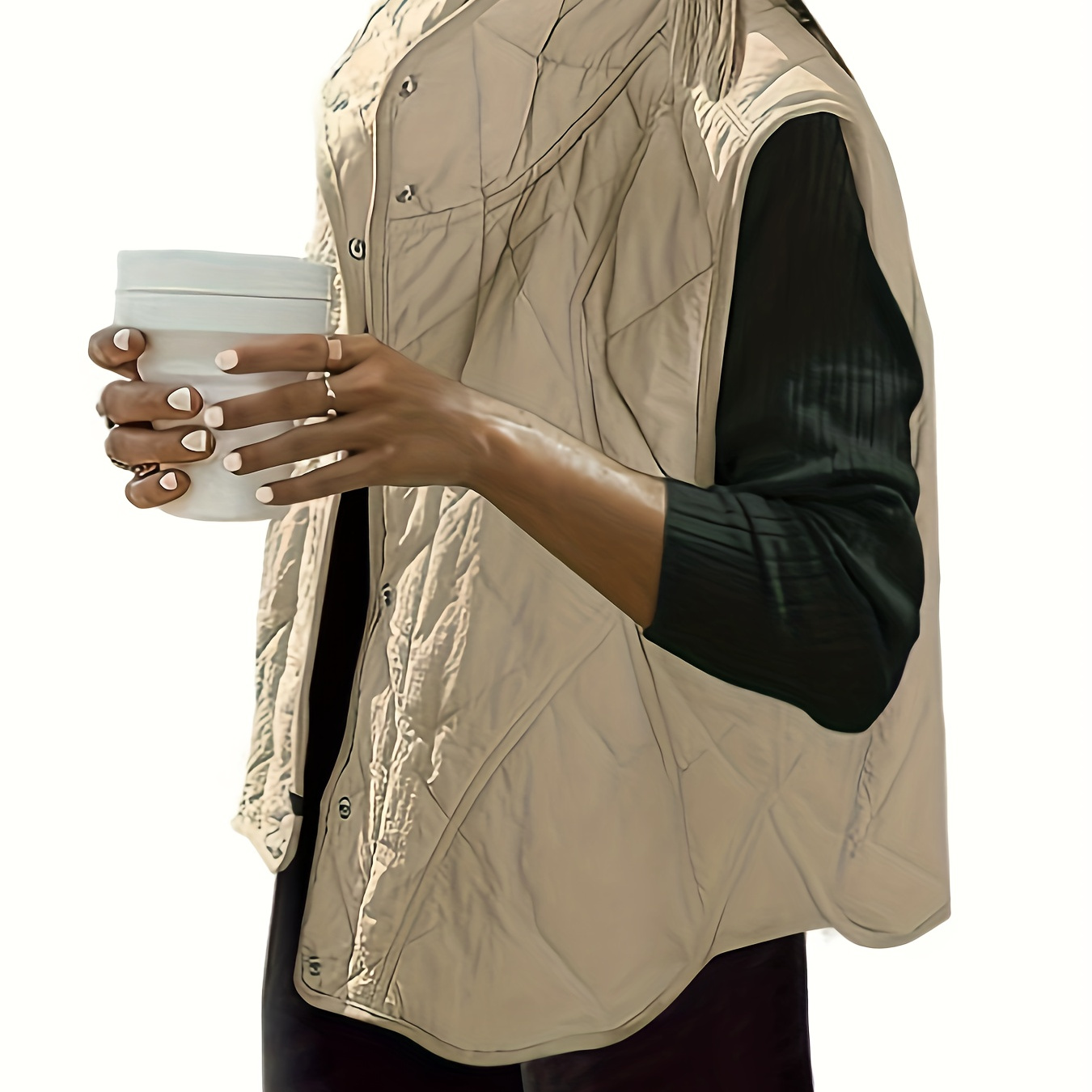 

High Neck Solid Jacket, Sleeveless Casual Outwear For Spring & Fall, Women's Clothing