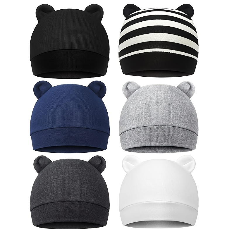 

6pcs Newborn Infant Head Wrap Hat Bear Ears Beanie Caps Turban For Toddler Baby Boys And Girls