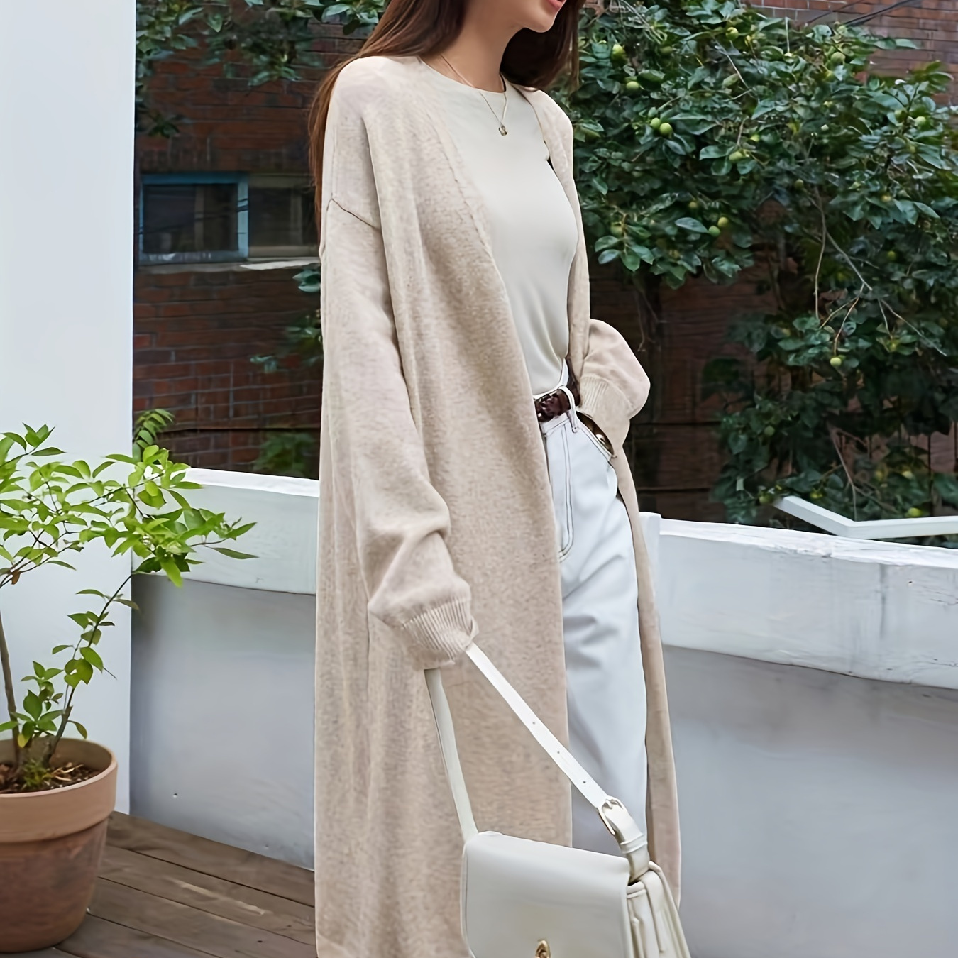 

Solid Open Front Cardigan, Elegant Long Sleeve Cardigan, Women's Clothing