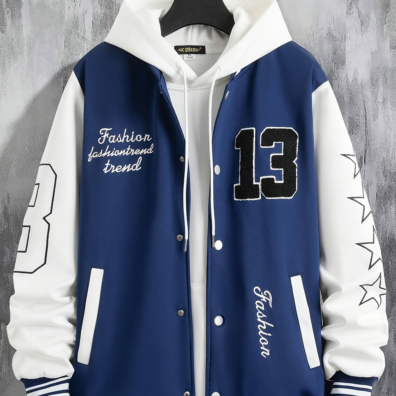 

Men's Varsity Jacket, Casual Sweatshirt Cardigan, Baseball Jacket With Striped Trim And Stylish Embroidery, Comfortable Fit Outerwear