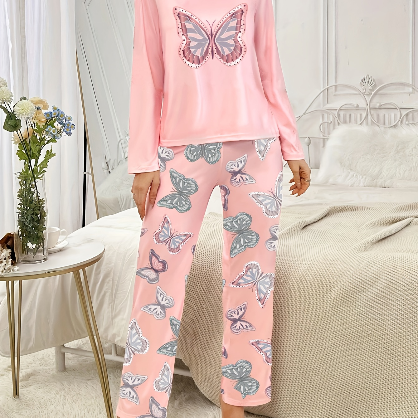 

Women's Pajama Set, Long Sleeve Round Neck Top & Pants, Comfortable Autumn Fit