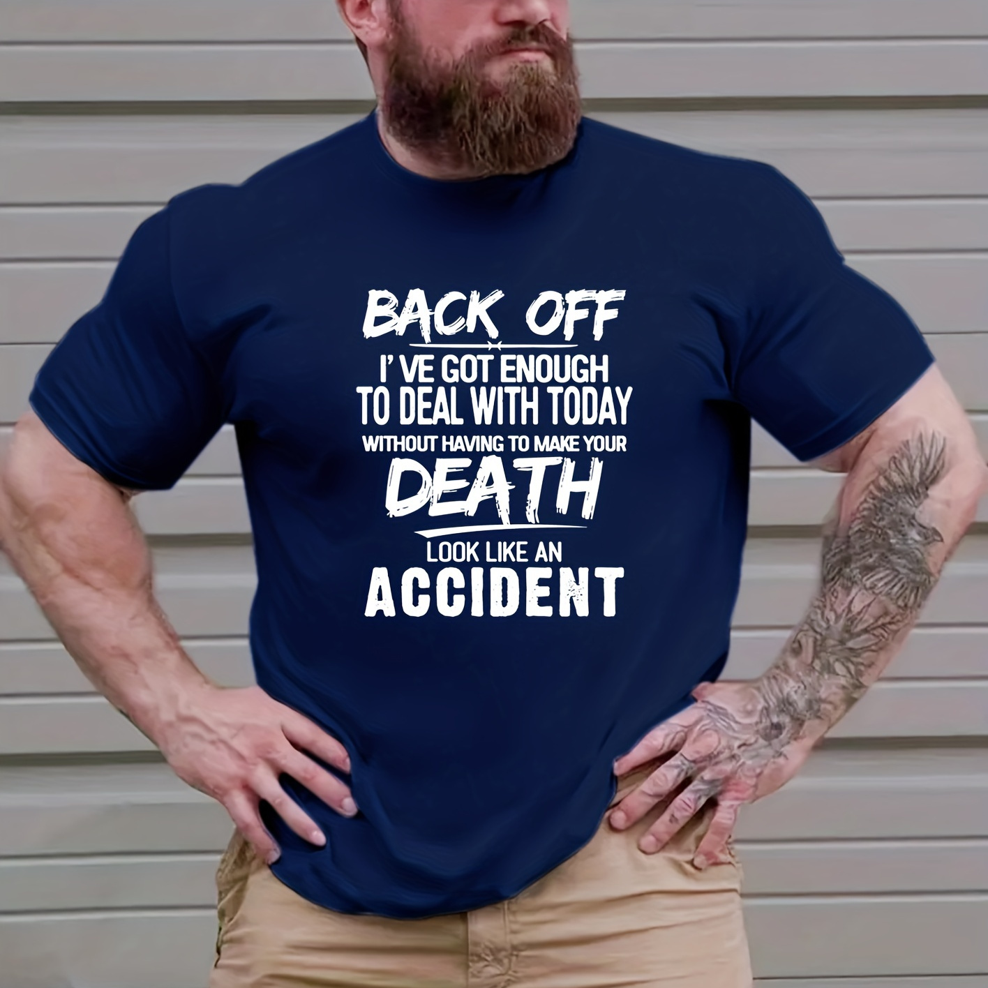 

Men's Letter "back Off" Graphic T-shirts Casual Sports Loose Round Neck Short Sleeve Tees Top Spring Summer Clothes, For Big And Tall Guys, Plus Size