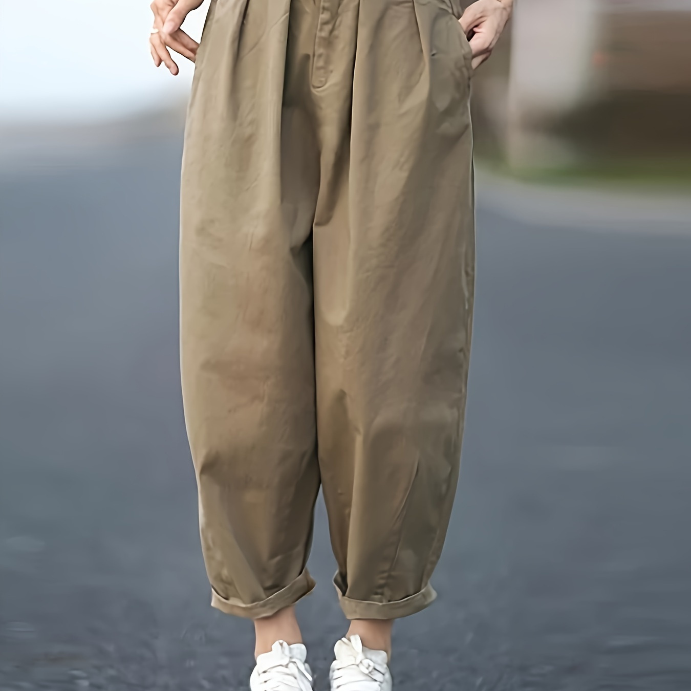 

Solid Color Harem Baggy Pants, Casual Button Front Pockets Loose Pants For Winter & Fall, Women's Clothing