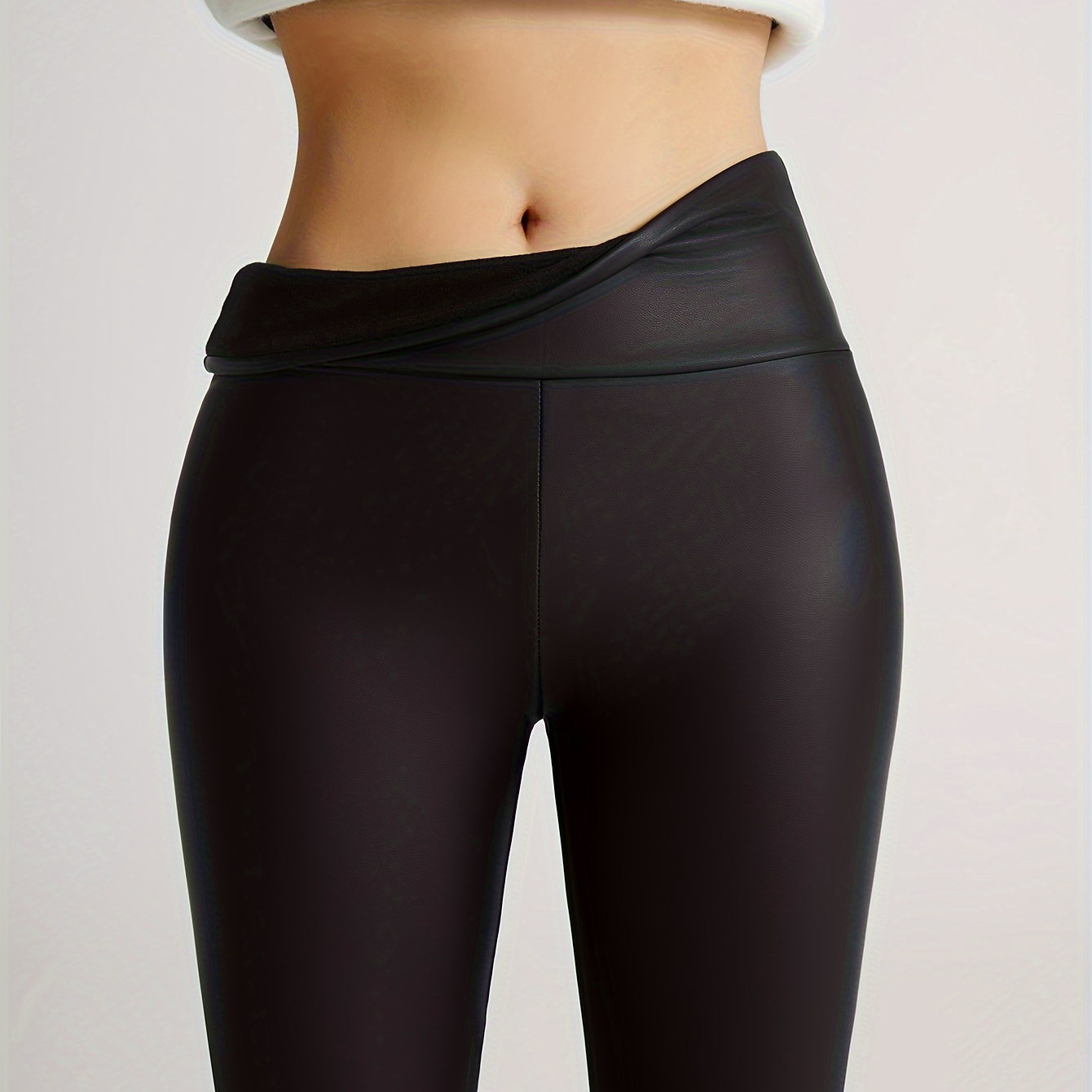 

Women's High-waist Fleece-lined Leather Leggings - Stretchy, Warm Activewear For Yoga & Running