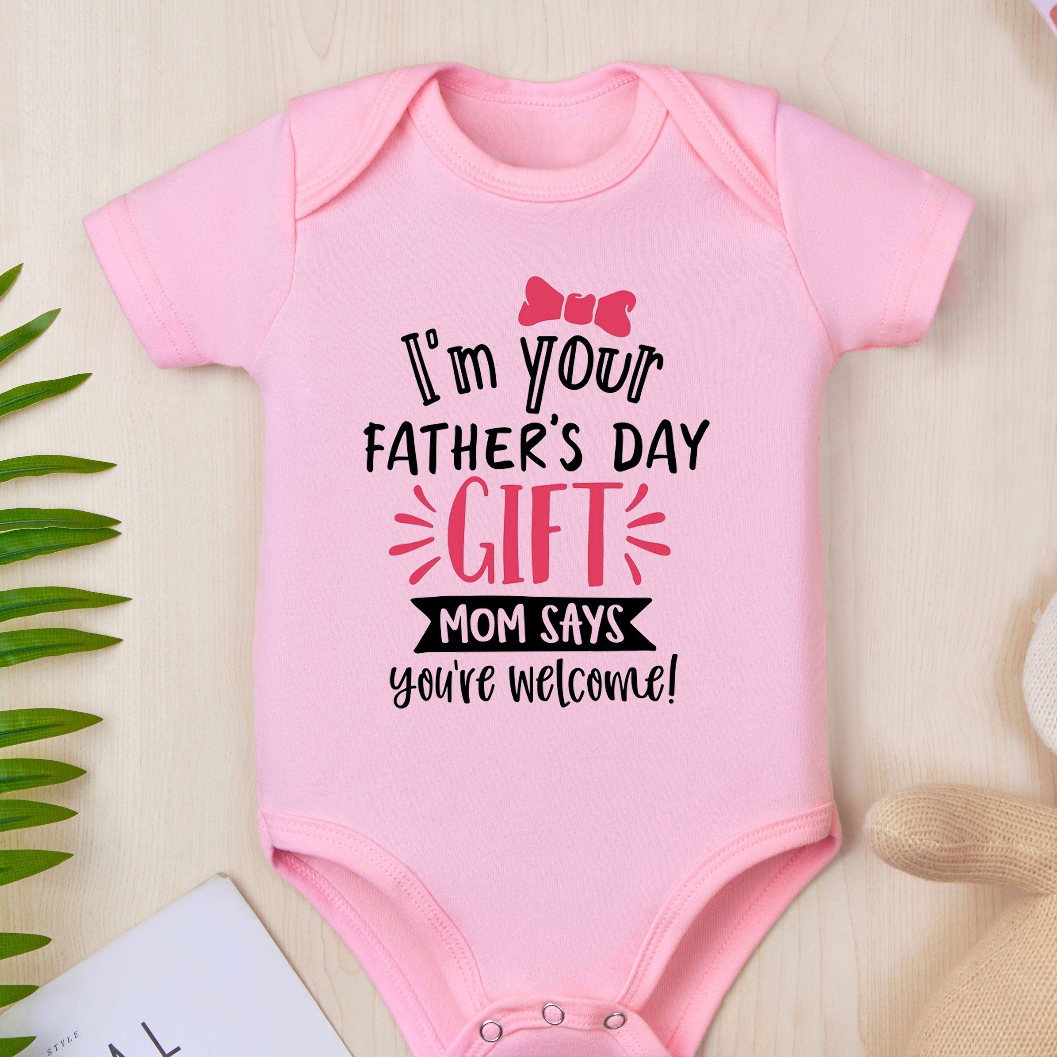 

Infant's "i'm Your Father's Day Gift" Print Bodysuit, Casual Short Sleeve Onesie, Baby Girl's Clothing