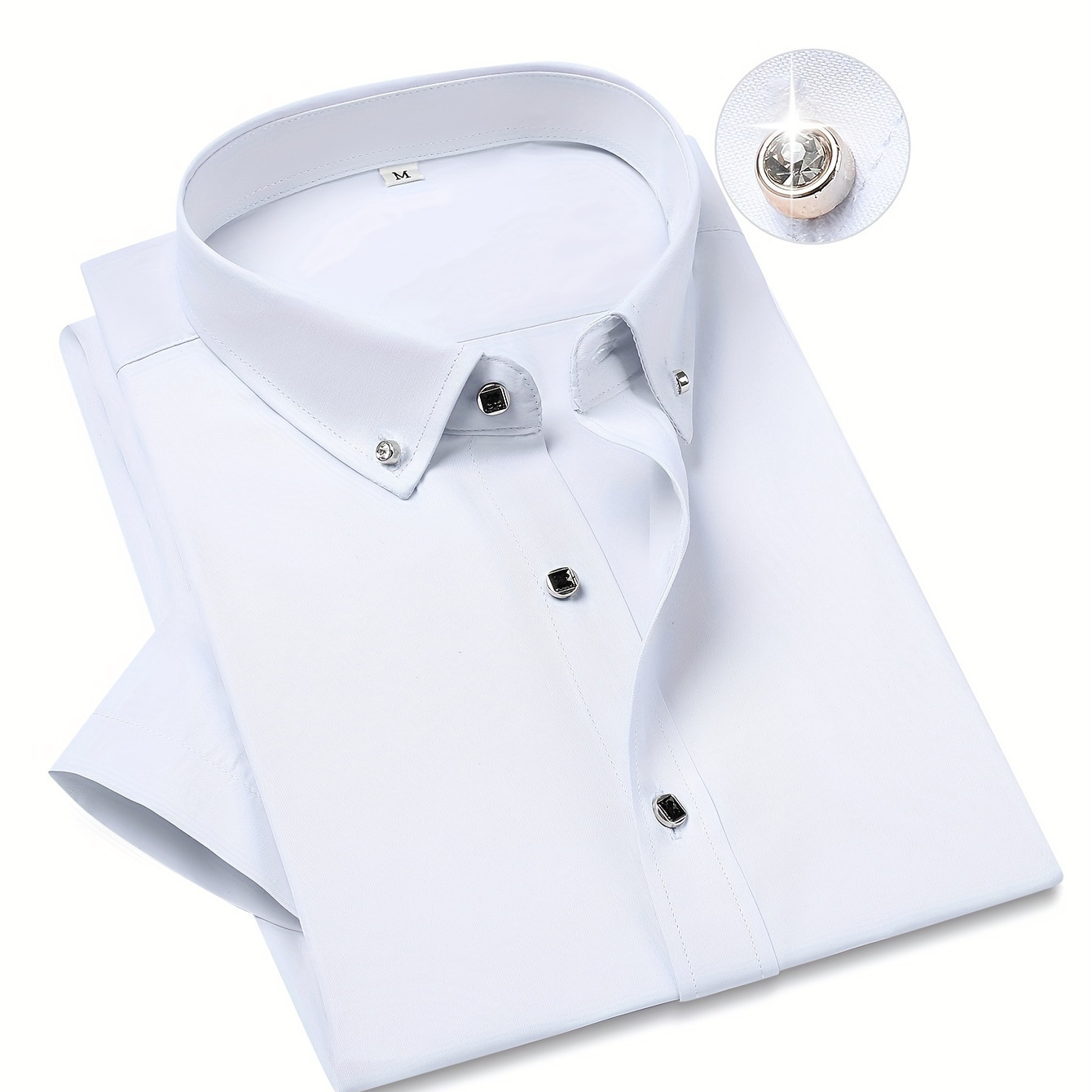 

Men's Solid Dress Shirt, Casual Lapel Button Down Short Sleeve Shirt For Business Activities