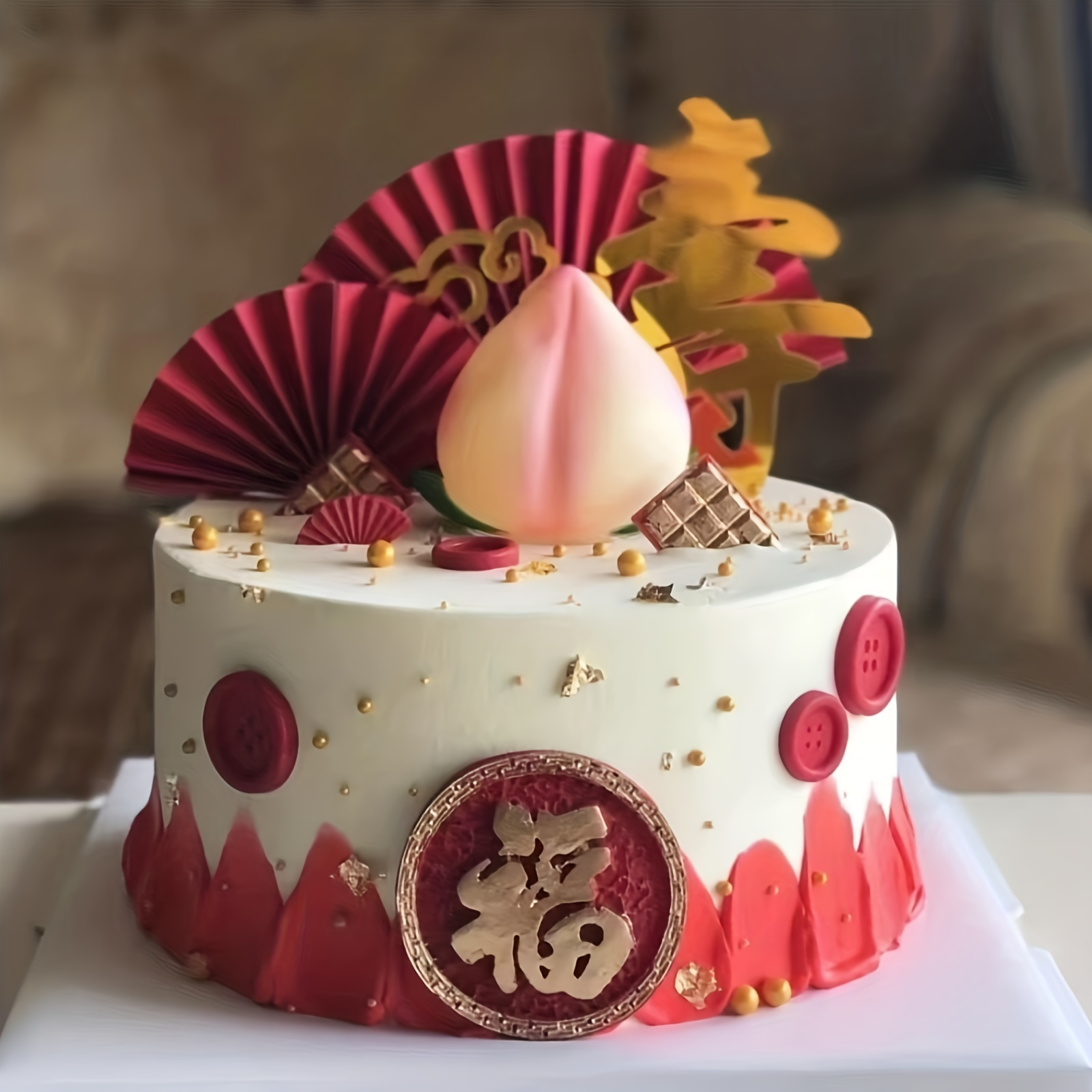 Fortune Red Blossom Longevity Peach Two Tier Cake - Moms / Dads Cake –  Honeypeachsg Bakery