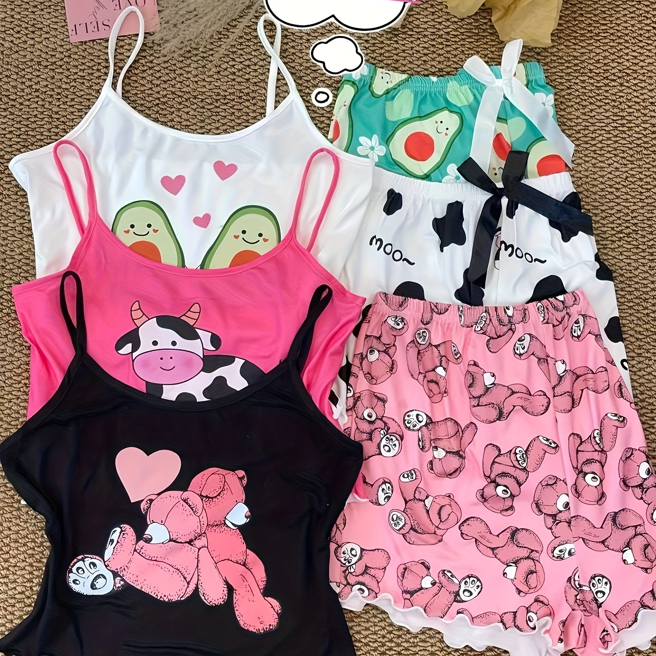 TEMU Teenage Girl Random 1 Set Of Suspender Shorts Cute Cartoon Casual Fashion Style Pajamas And Home Clothes Random 1 Set