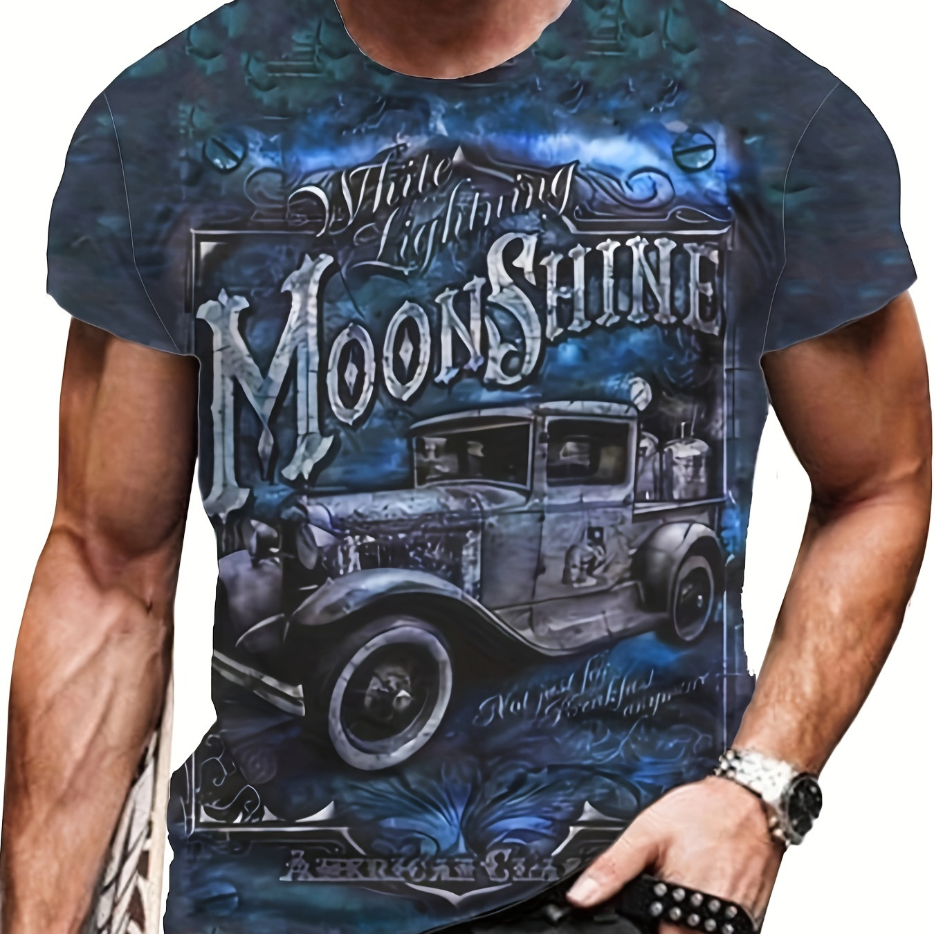 

Plus Size Men's 3d Vintage Car Graphic Print T-shirt For Summer, Stylish Novelty Short Sleeve Tees For Males, Street Style Tops