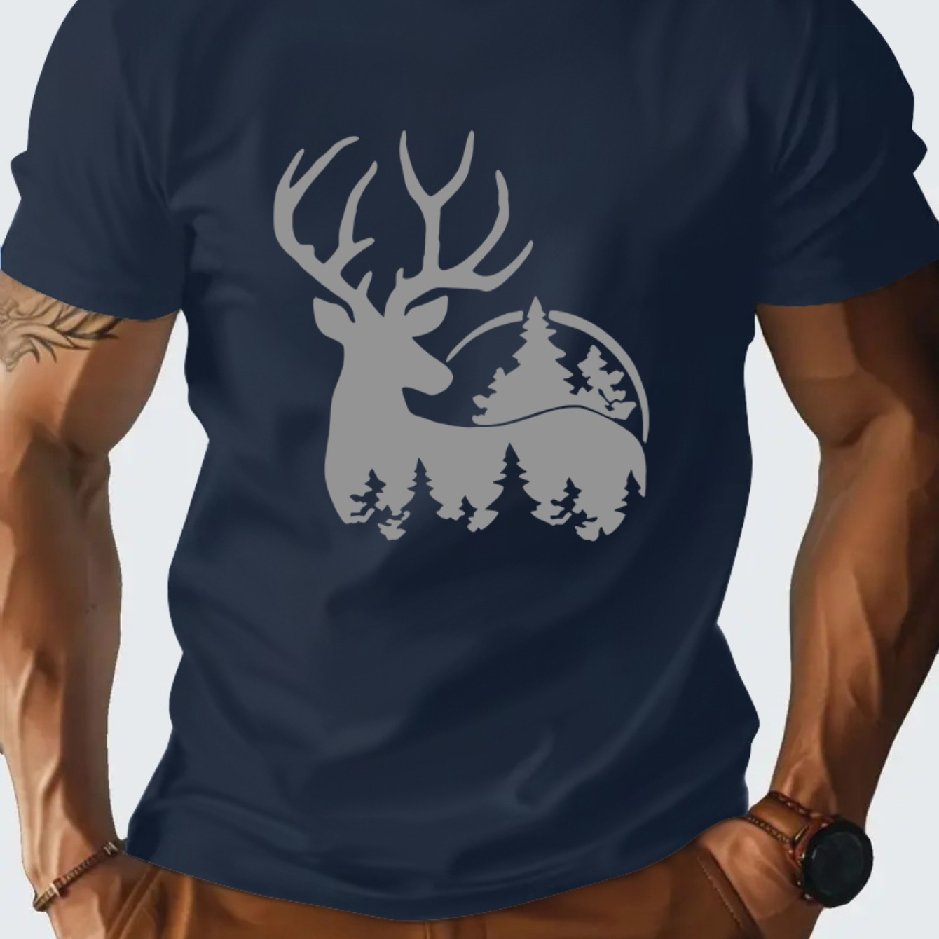 

T-shirt Décontracté pour Homme avec d'Élan de Forêt - Polyester Confortable, Col Rond, Manches Courtes pour l'Été