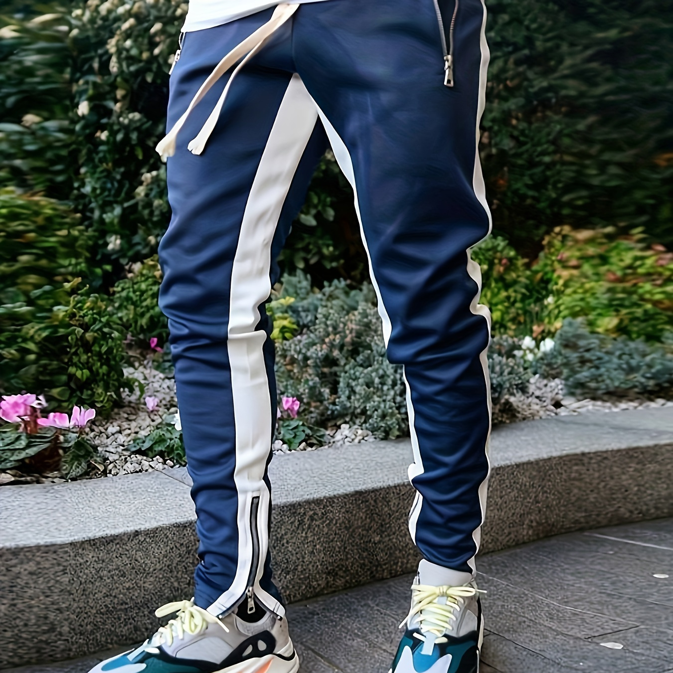 

Casual Pants, Men' Decoration Zipper Pockets Slightly Stretch Sweatpants