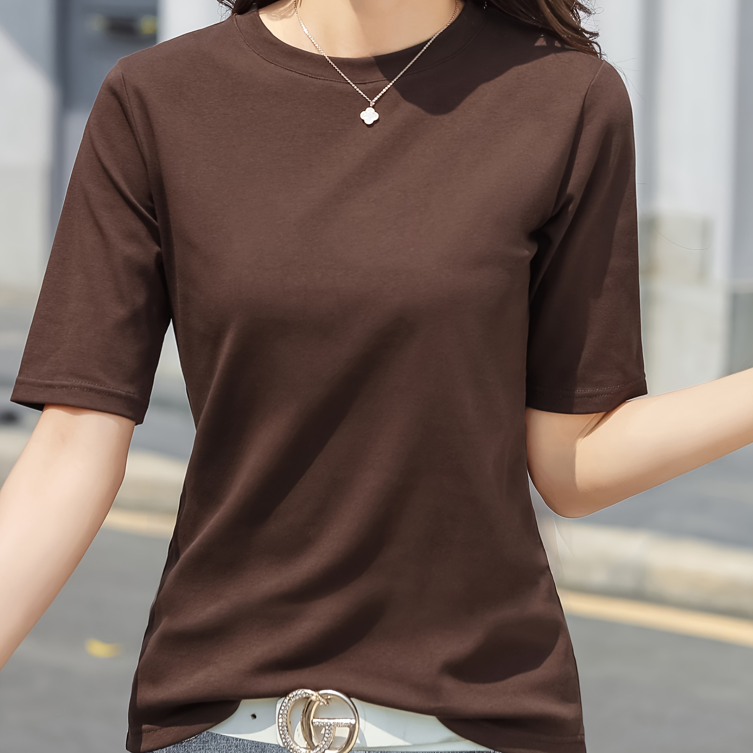 

Solid Simple Crew Neck T-shirt, Casual Short Sleeve Top For Spring & Summer, Women's Clothing