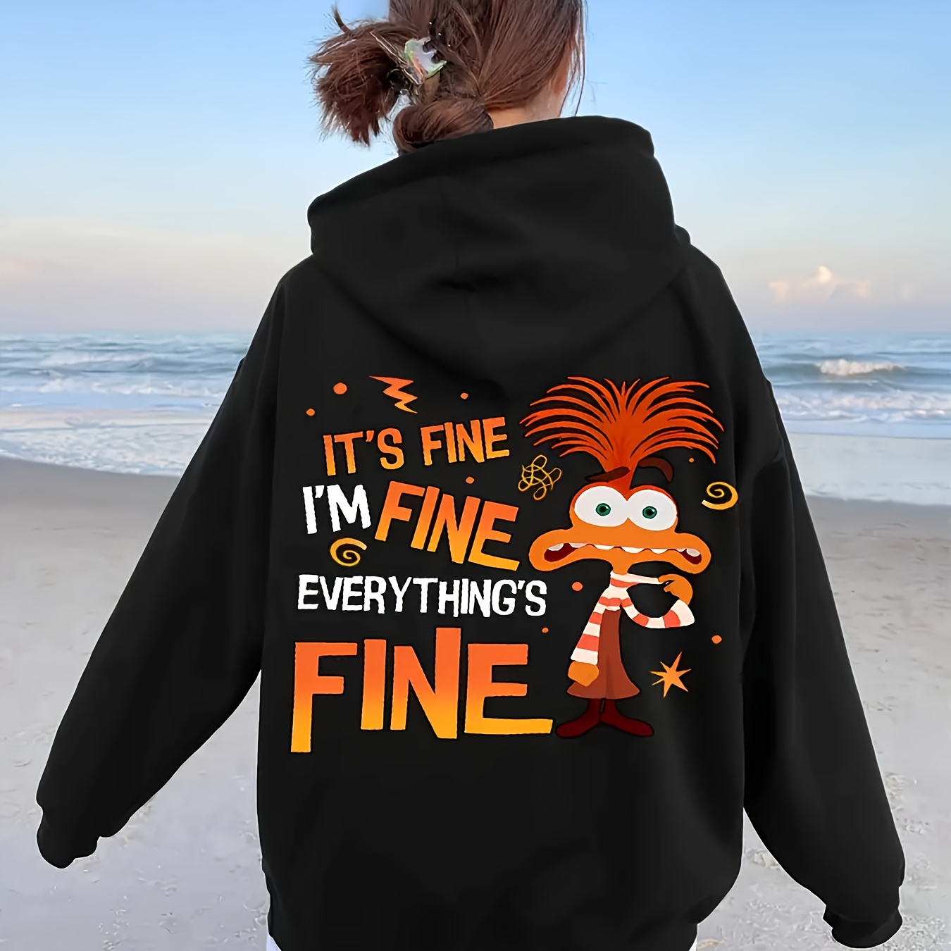 

Women' Printed Long Sleeve Hoodie, Casual Polyester Knit With Drawstring, Pullover With Hood, Graphic Design, Ladies' Fashion Sweatshirt