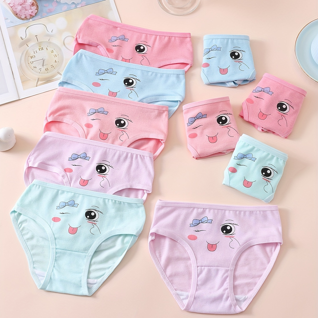 

10pcs Girls Underwear Cotton Cute Pattern Breathable Briefs Soft Comfy Girls Underwear