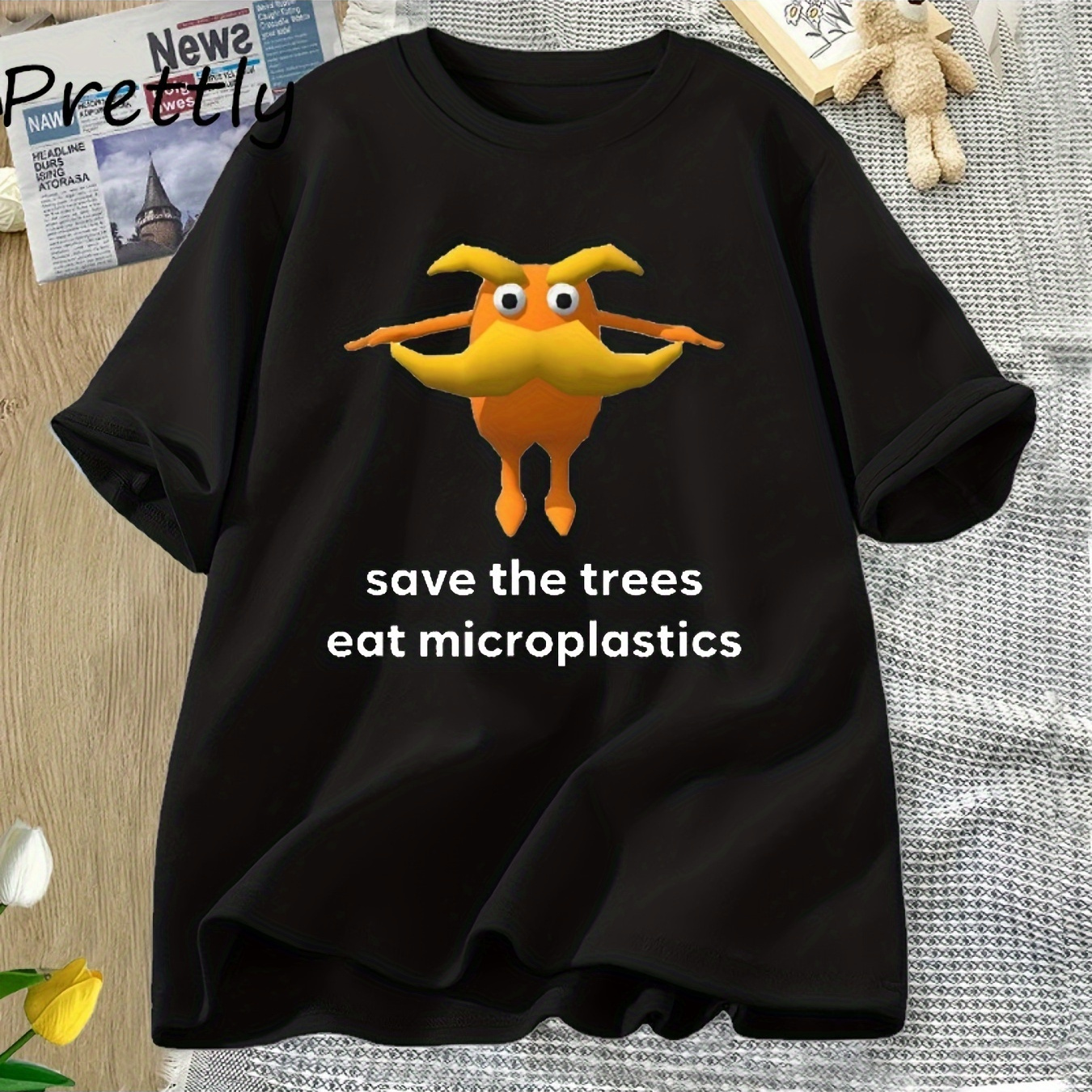 

Save Eat Microplastics Print Men's T-shirt 100% Cotton Short Sleeve 2024 T-shirt Crew Neck T-shirt