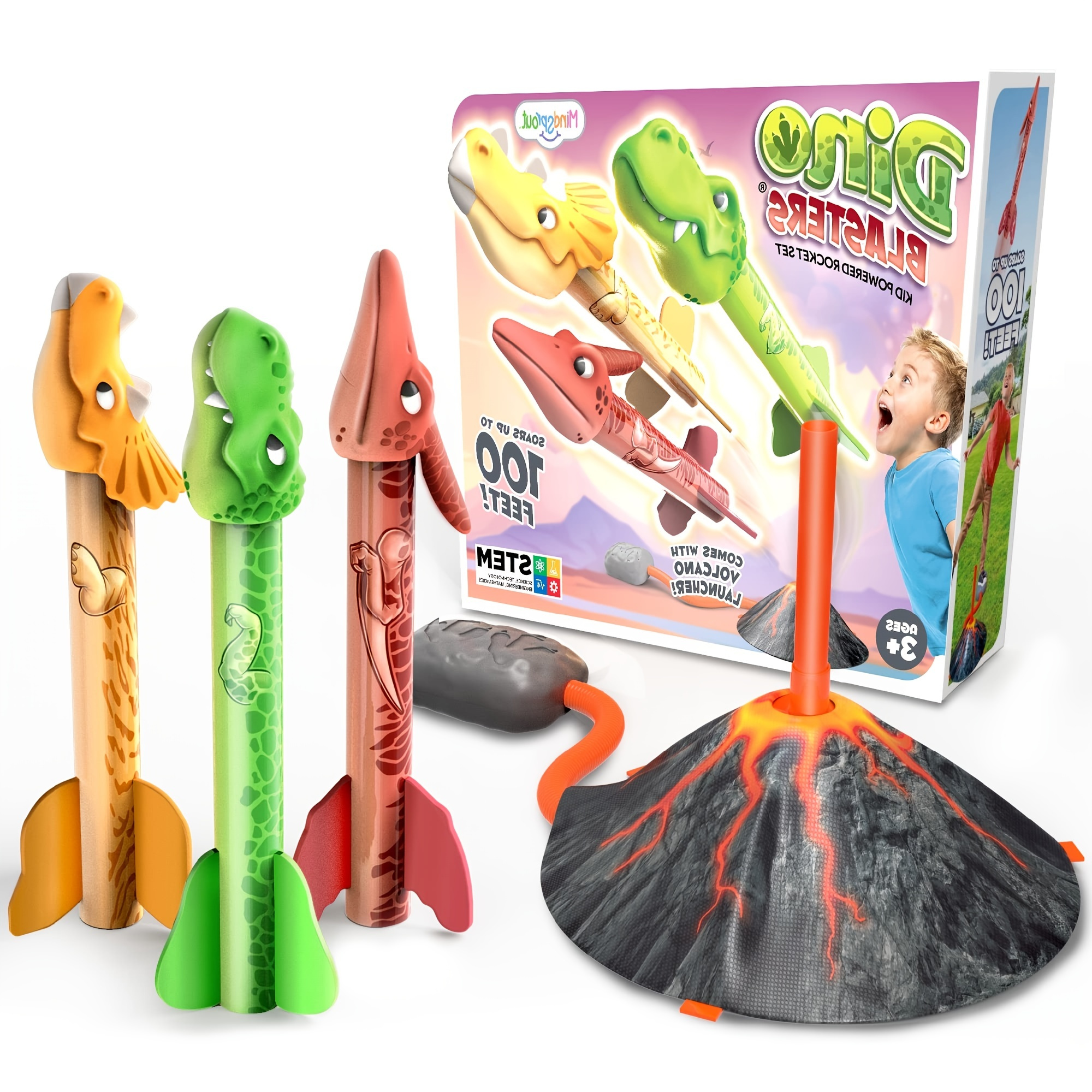  MindSprout Dino Blasters, Rocket Launcher for Kids - Launch up  to 100 ft. Birthday Gift, for Boys & Girls Age 3, 4, 5, 6, 7, Years Old -  Outdoor Toys, Family