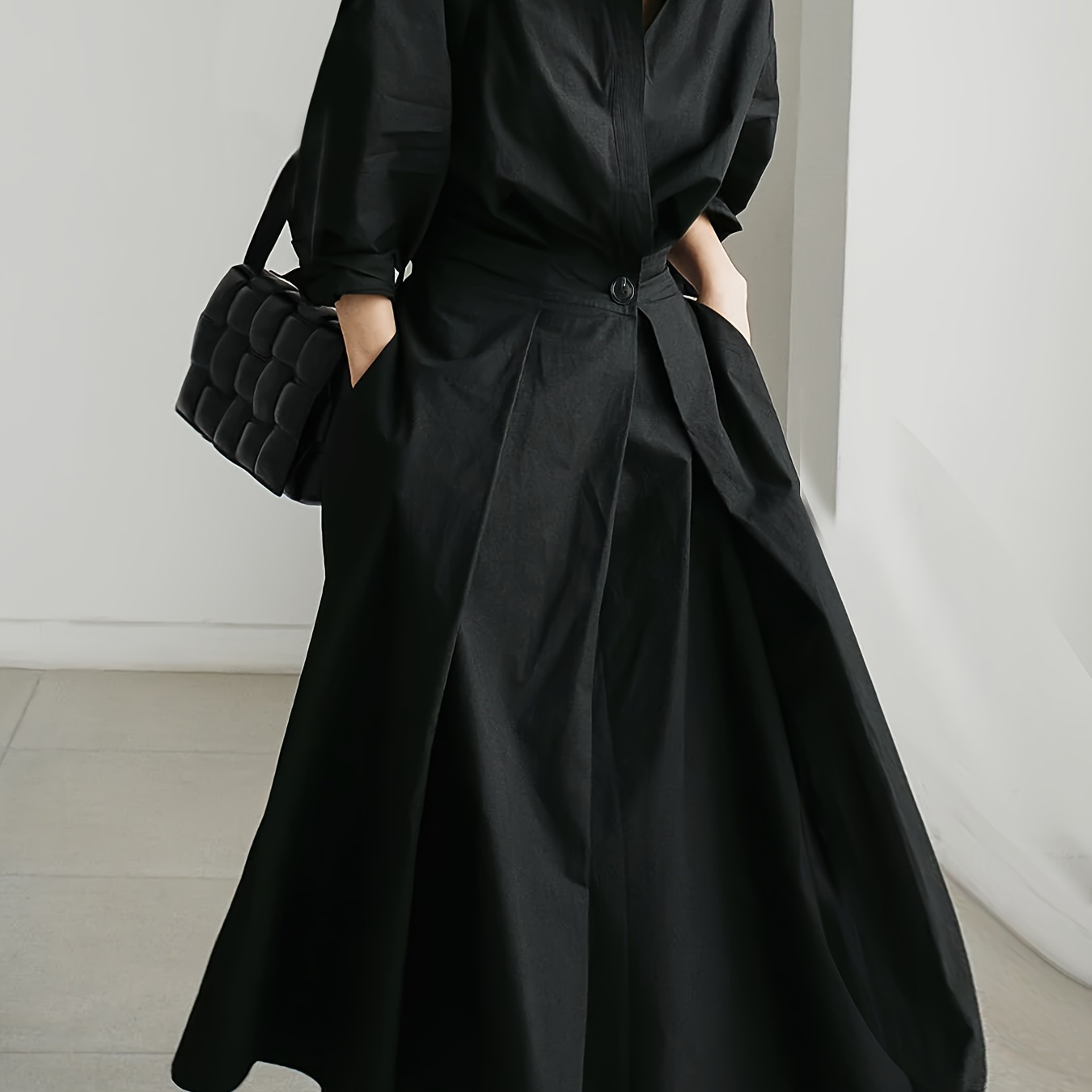 

Loose With Pocket Dress, Casual Solid Long Sleeve Dress, Women's Clothing