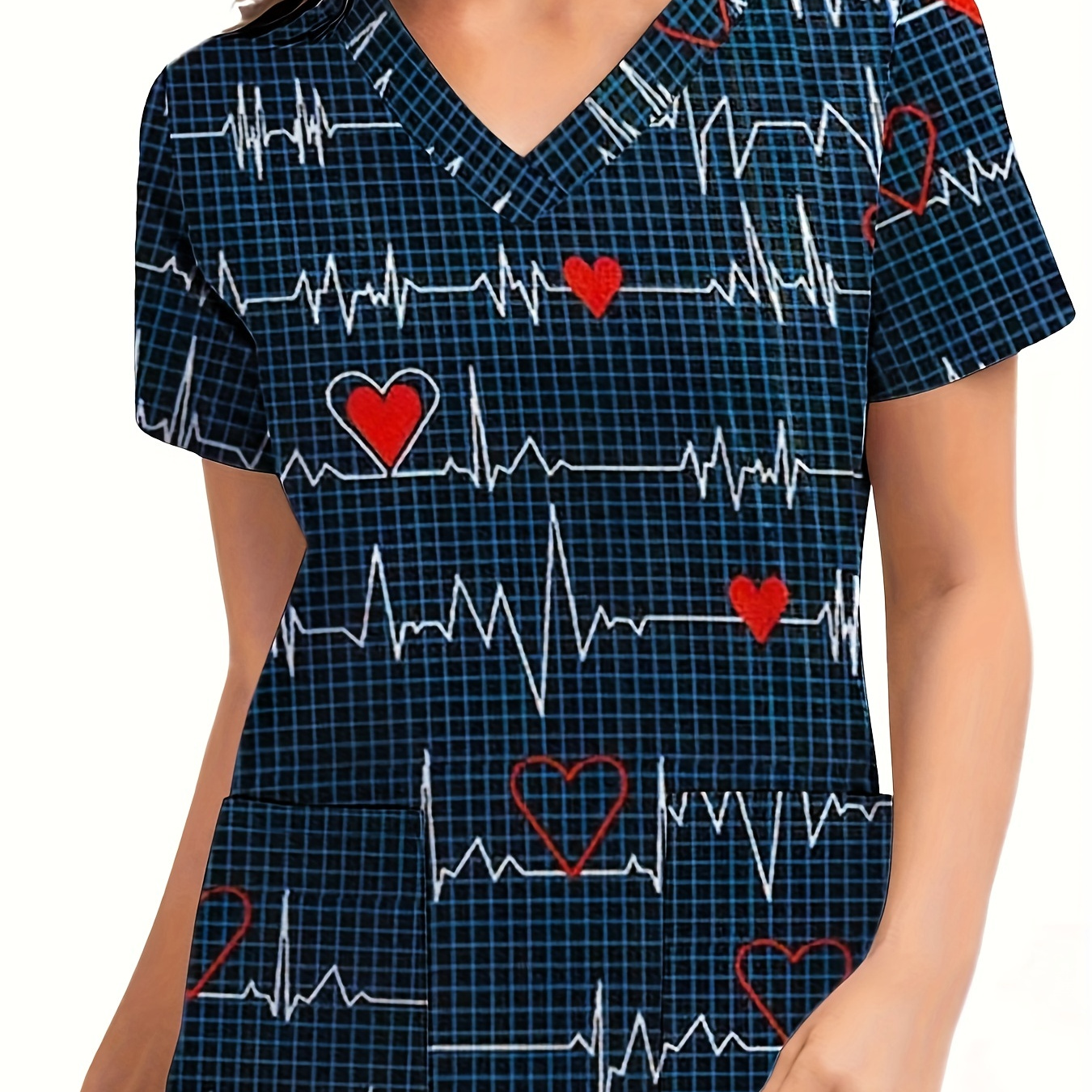 

Heart Rate Graphic Print T-shirt, Casual V Neck Short Sleeve T-shirt, Women's Clothing