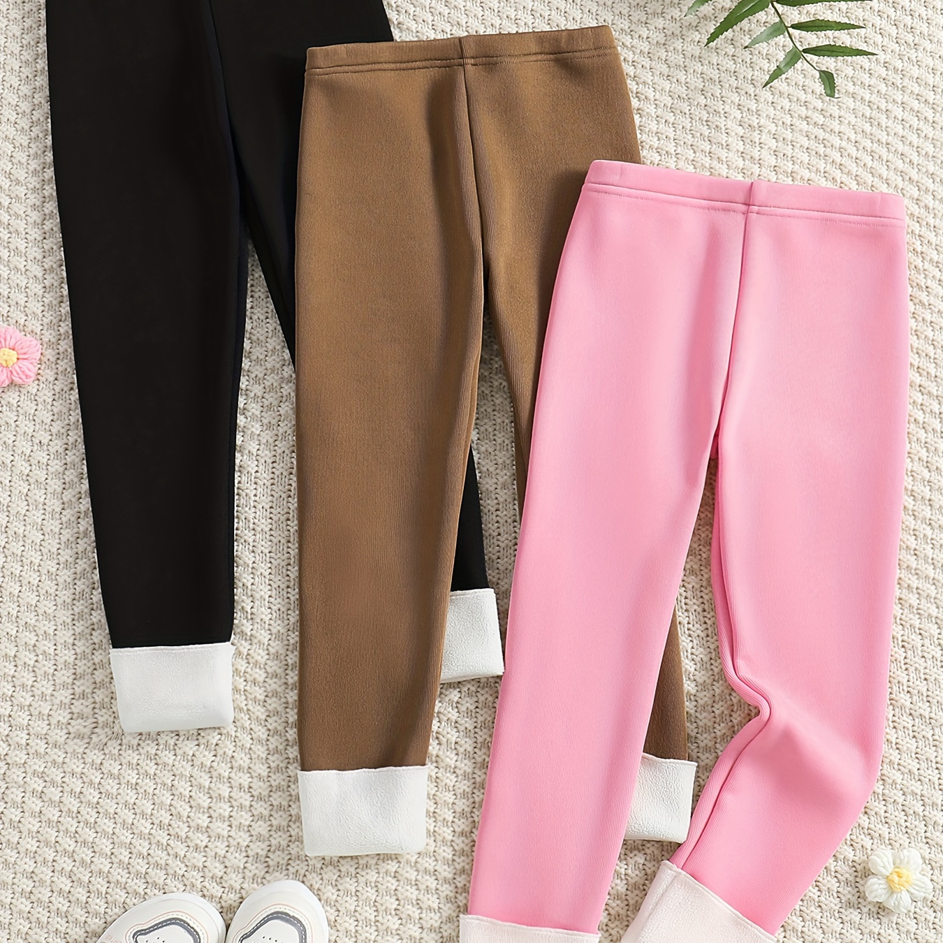 

3pcs Lined Pants, Leggings For