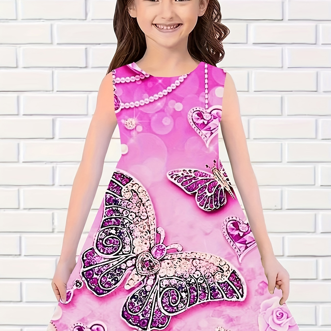 

Girls Butterfly Graphic Sleeveless Dress Comfy Cute Dresses For Summer Outdoor