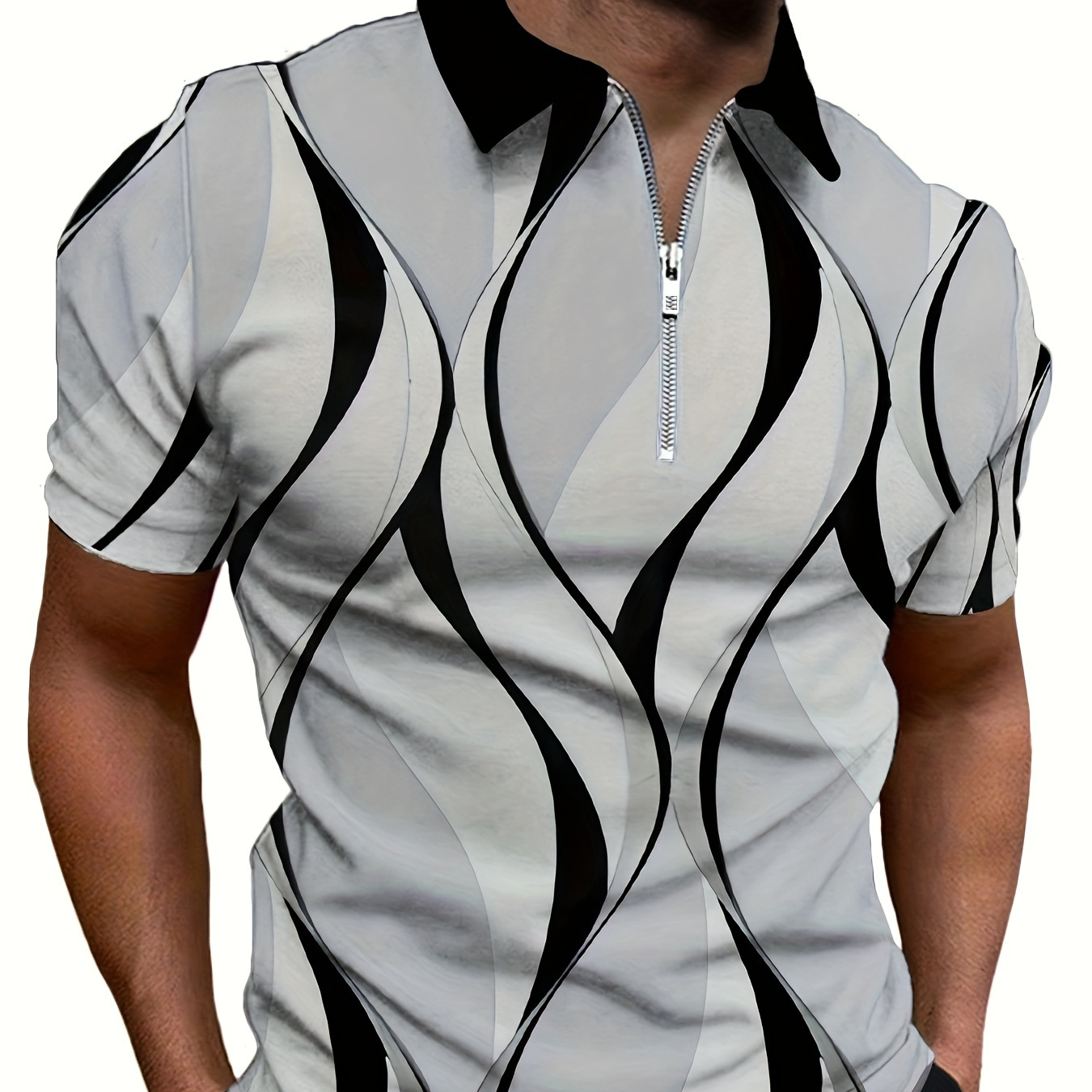 Plus Size Men's Casual Shirt, Stripes Print Golf Shirt Causal Stylish Long Sleeve Shirt Fall Winter, Men's Clothing