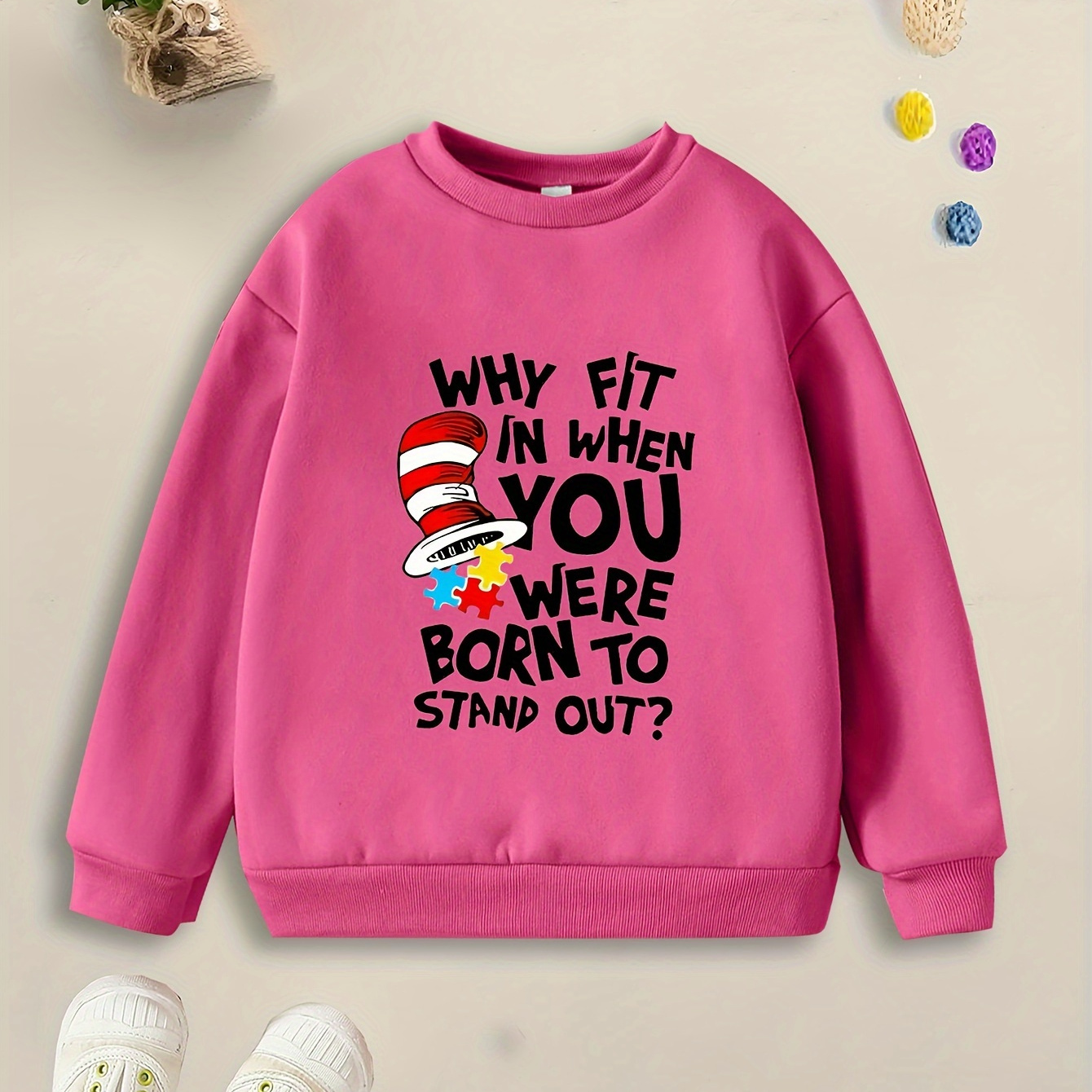 

Kids' Cartoon Neck Sweatshirt, Casual Polyester Knit Pullover, Regular Fit, With Applique Detail, For Fall/winter - 12 And Under