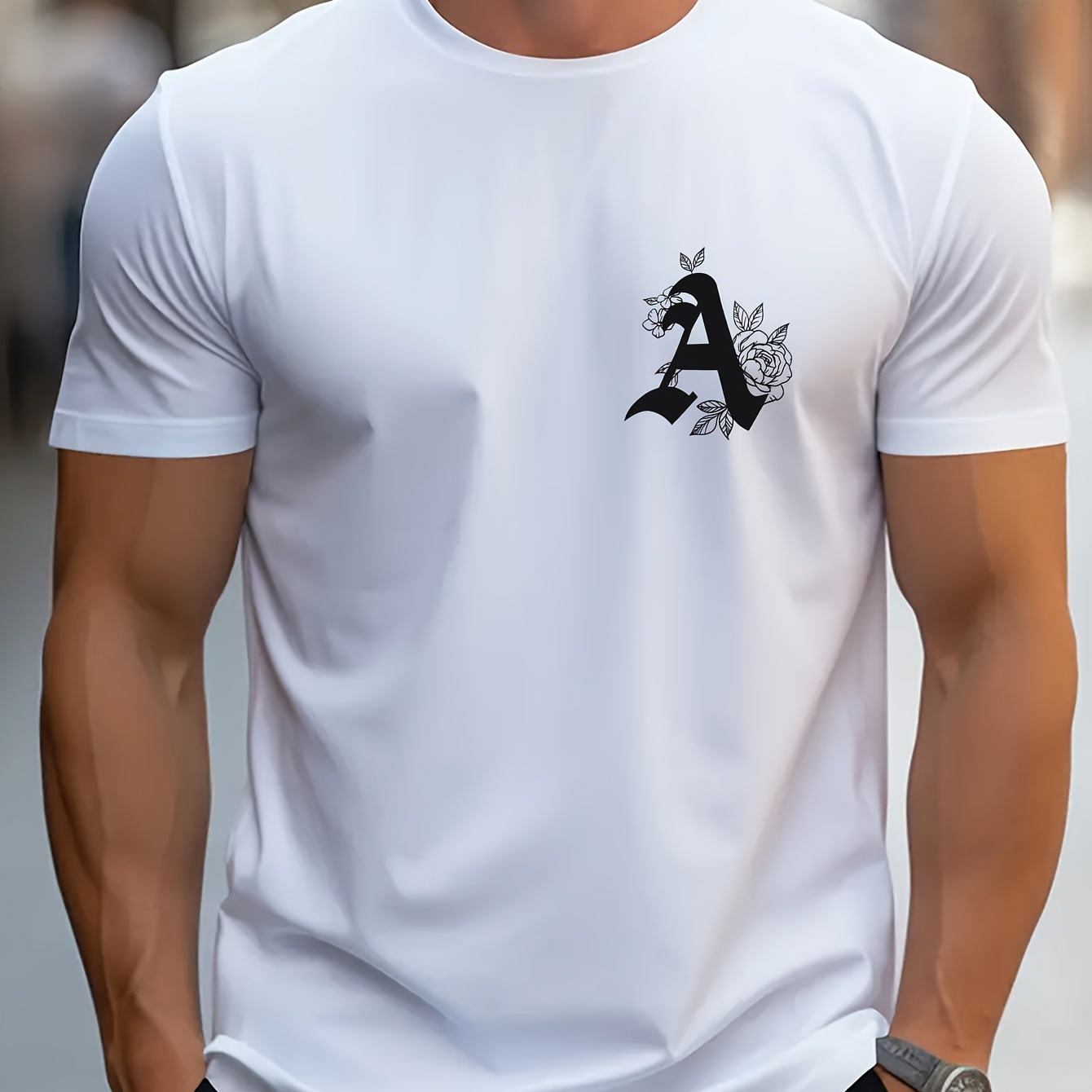 

Letter "a" Alphabet Neck Short Sleeve T-shirt For Men, Casual Summer T-shirt For And Vacation Resorts