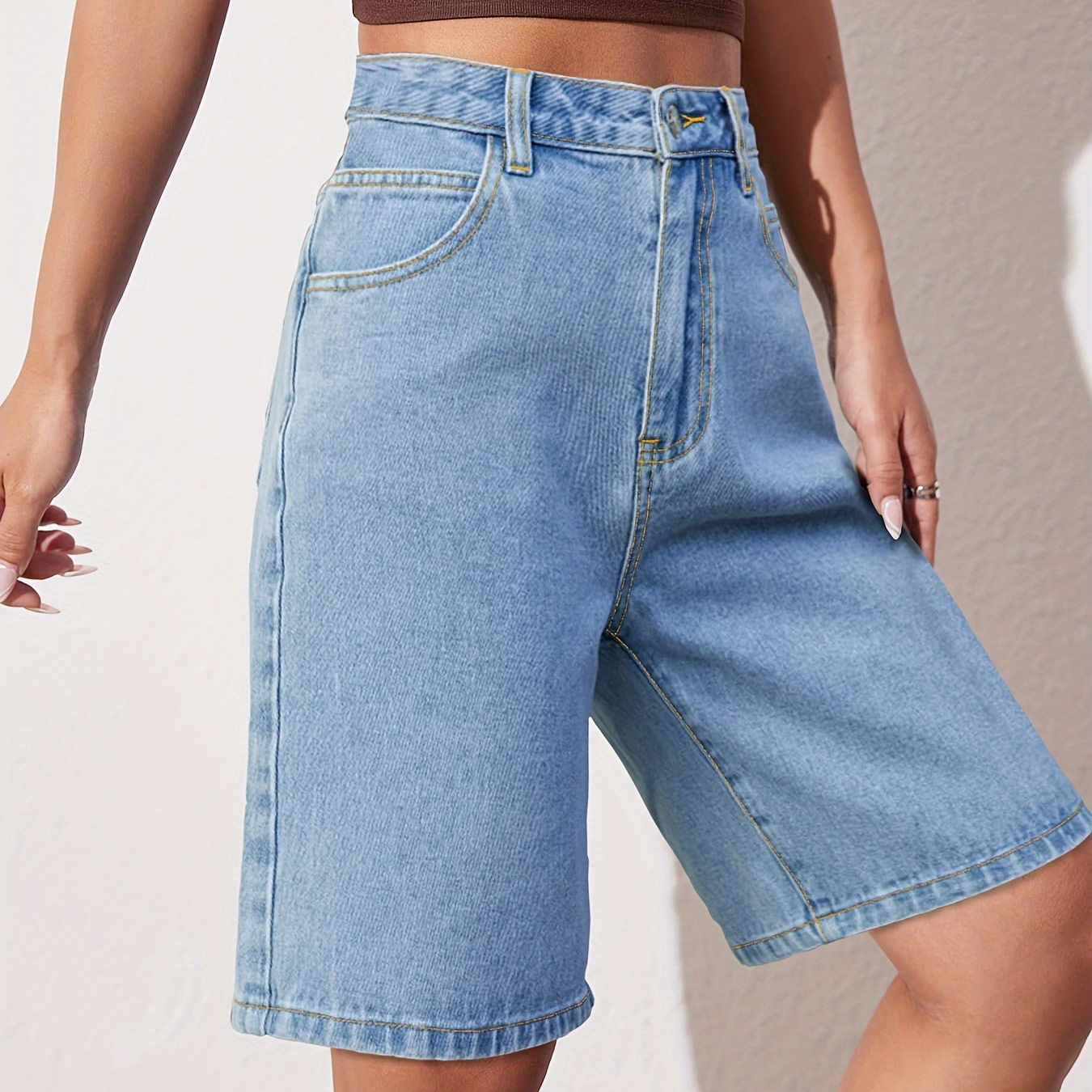 

Women's Casual Plain Denim Shorts, Loose-fitting Slimming Jean Shorts, Versatile Streetwear Knee-length Denim Jorts