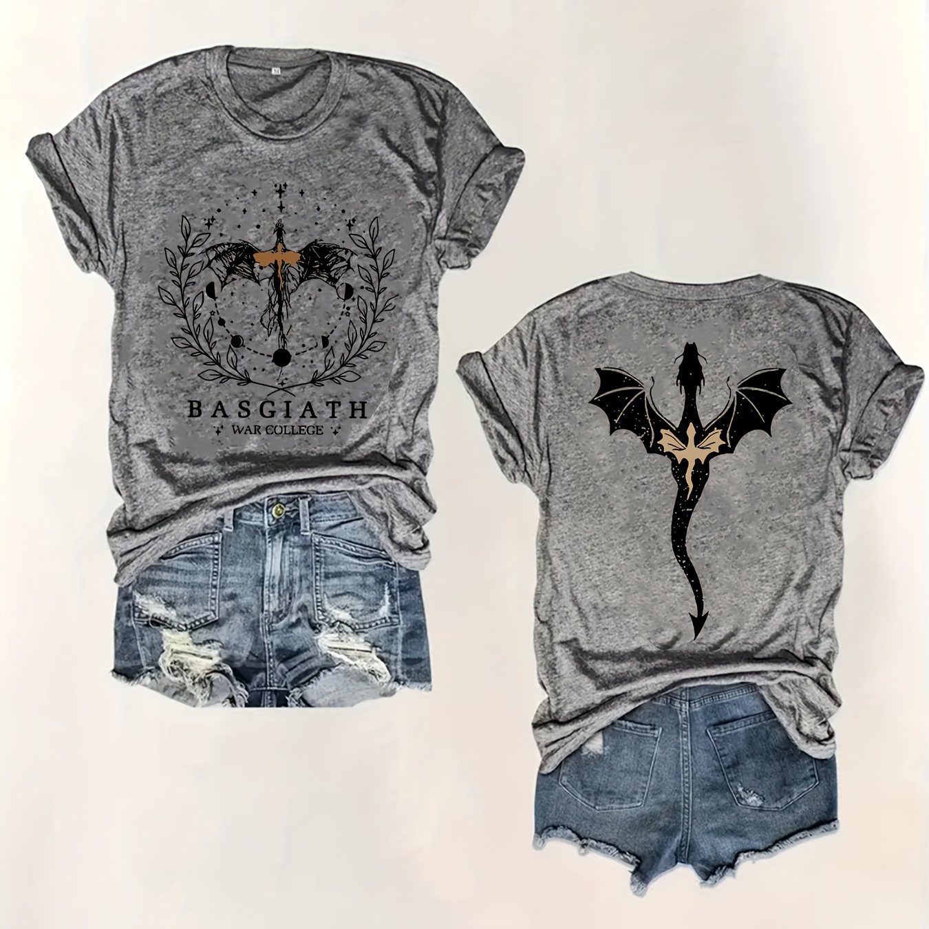 

Plus Size Dragon & Cross Print T-shirt, Casual Short Sleeve Crew Neck Top For Spring & Summer, Women's Plus Size Clothing