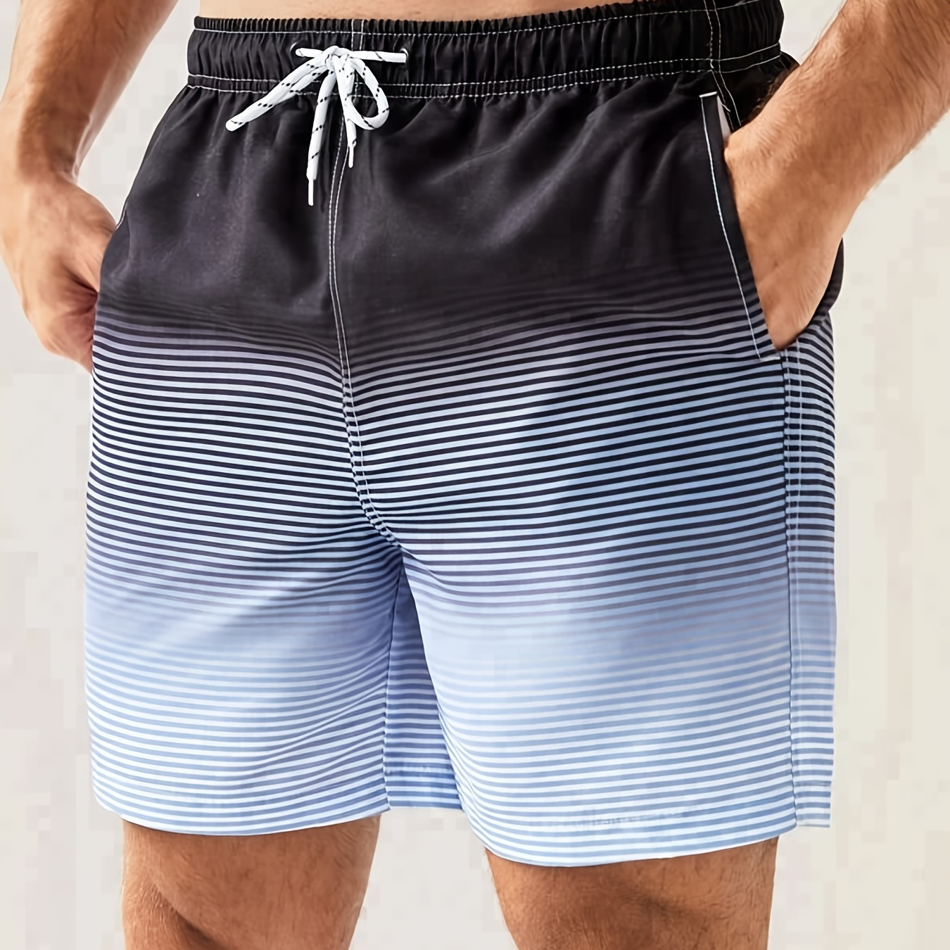 Plus Size Men's Striped Color Block Shorts, Comfortable Oversized Loose Short Pants