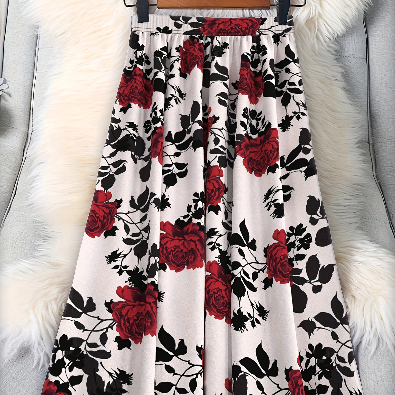 

Jupe trapèze à imprimé floral grande taille, jupe élégante taille haute pour l'été et le printemps, vêtements grande taille pour femmes