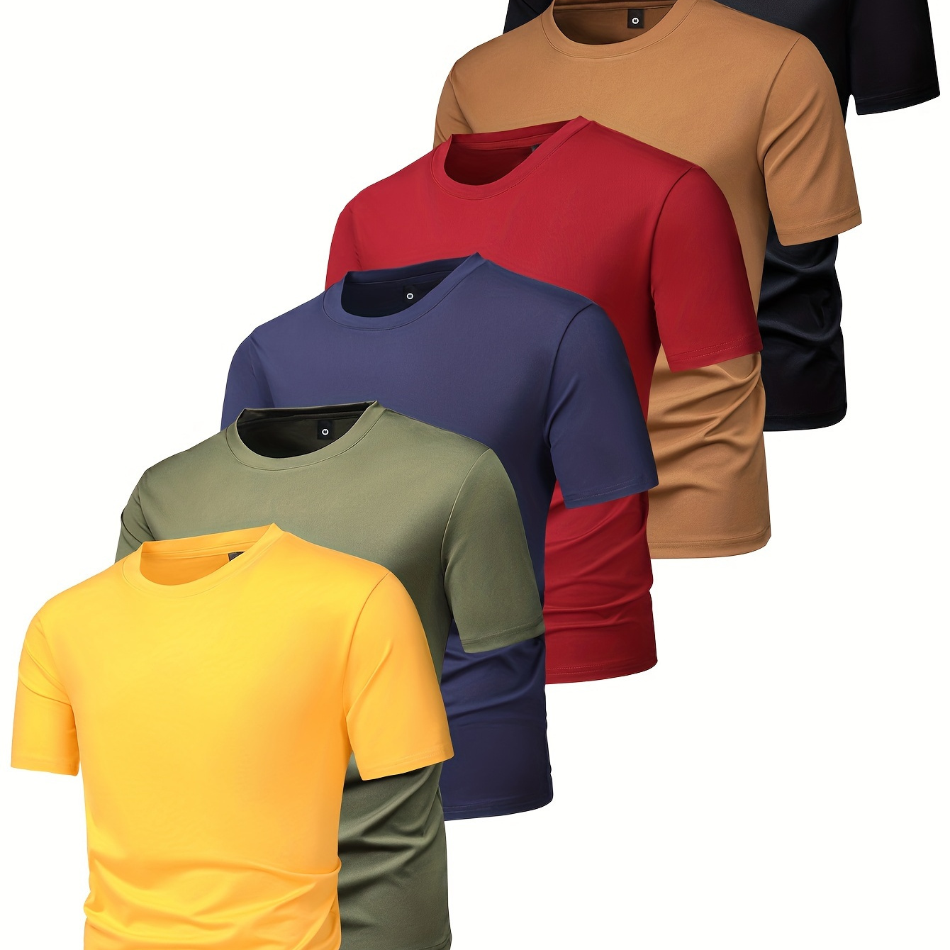 

Men's 6pcs Fashion Sports T-shirt, Casual Stretch Round Neck Tee Shirt For Summer